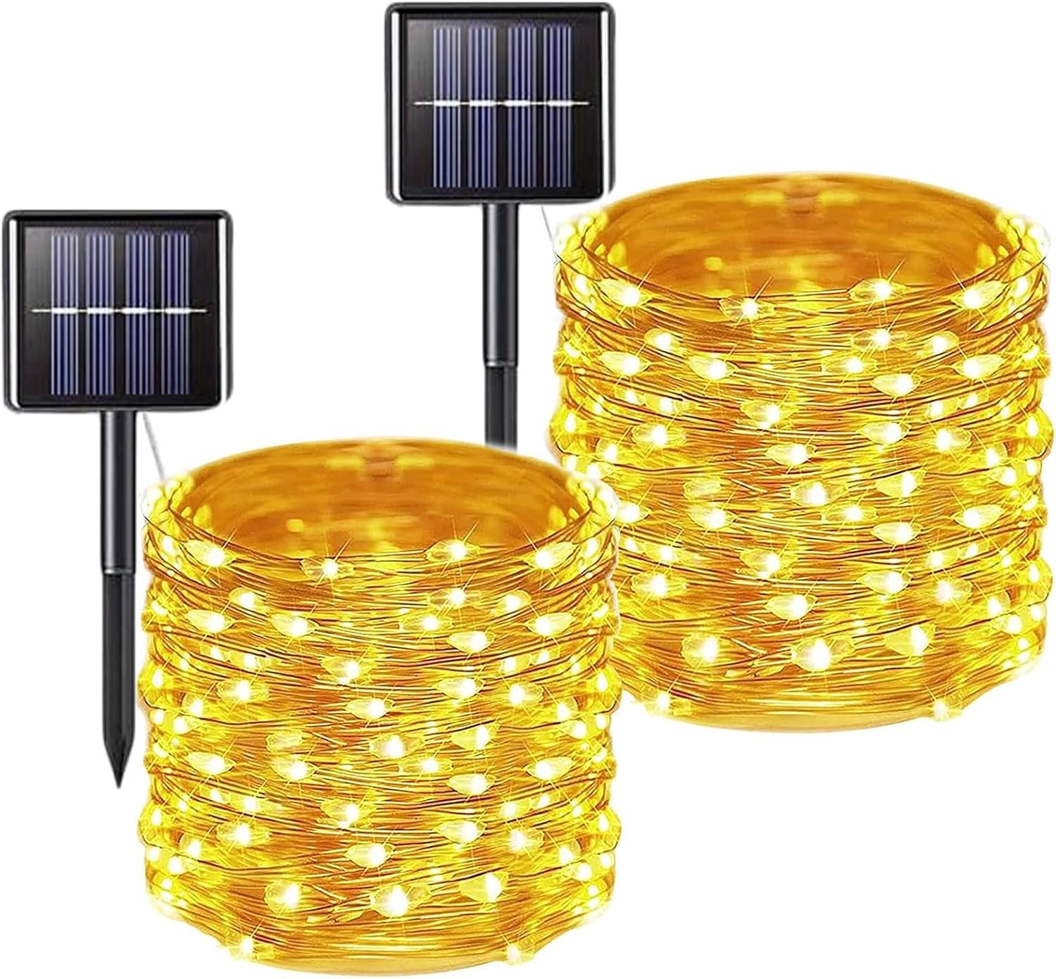 2 Pack Total 200 LED 66FT Solar Powered Copper Wire String Lights Outdoor