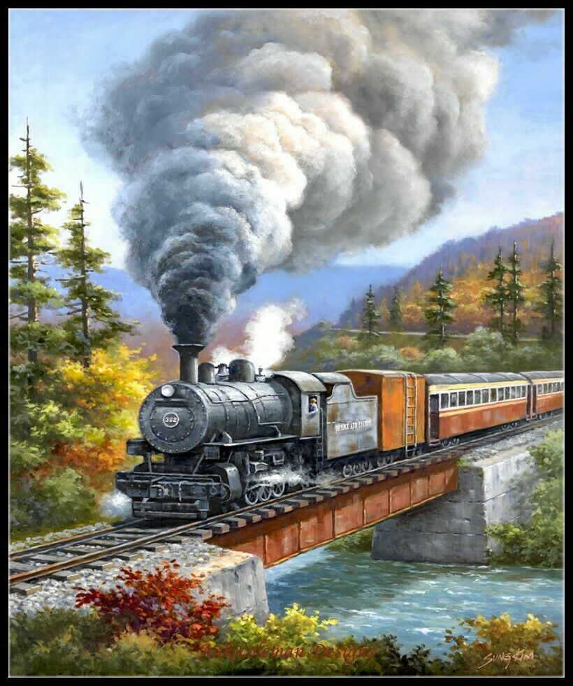 Chart Needlework Crafts DIY - Counted Cross Stitch Patterns - Train Crossing