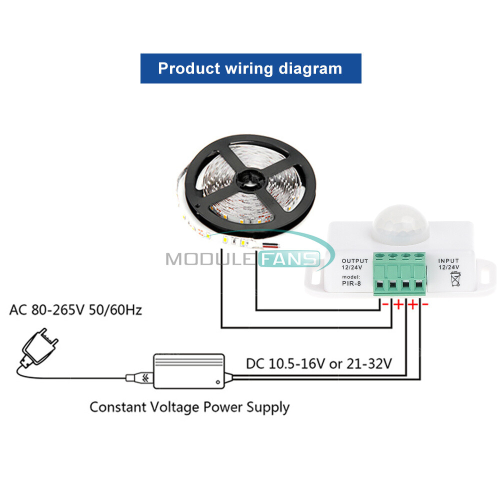 DC 12V-24V 8A/6A Automatic Adjustable Infrared PIR Motion Sensor Switch Module