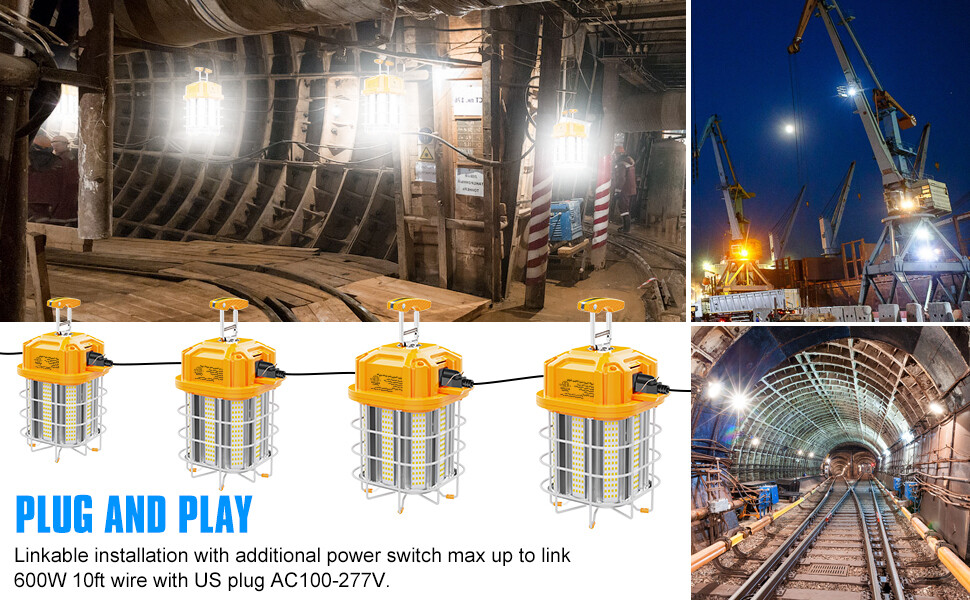 80W LED Temporary Work Light Industrial Construction Lights Linkable Lamp 5000K