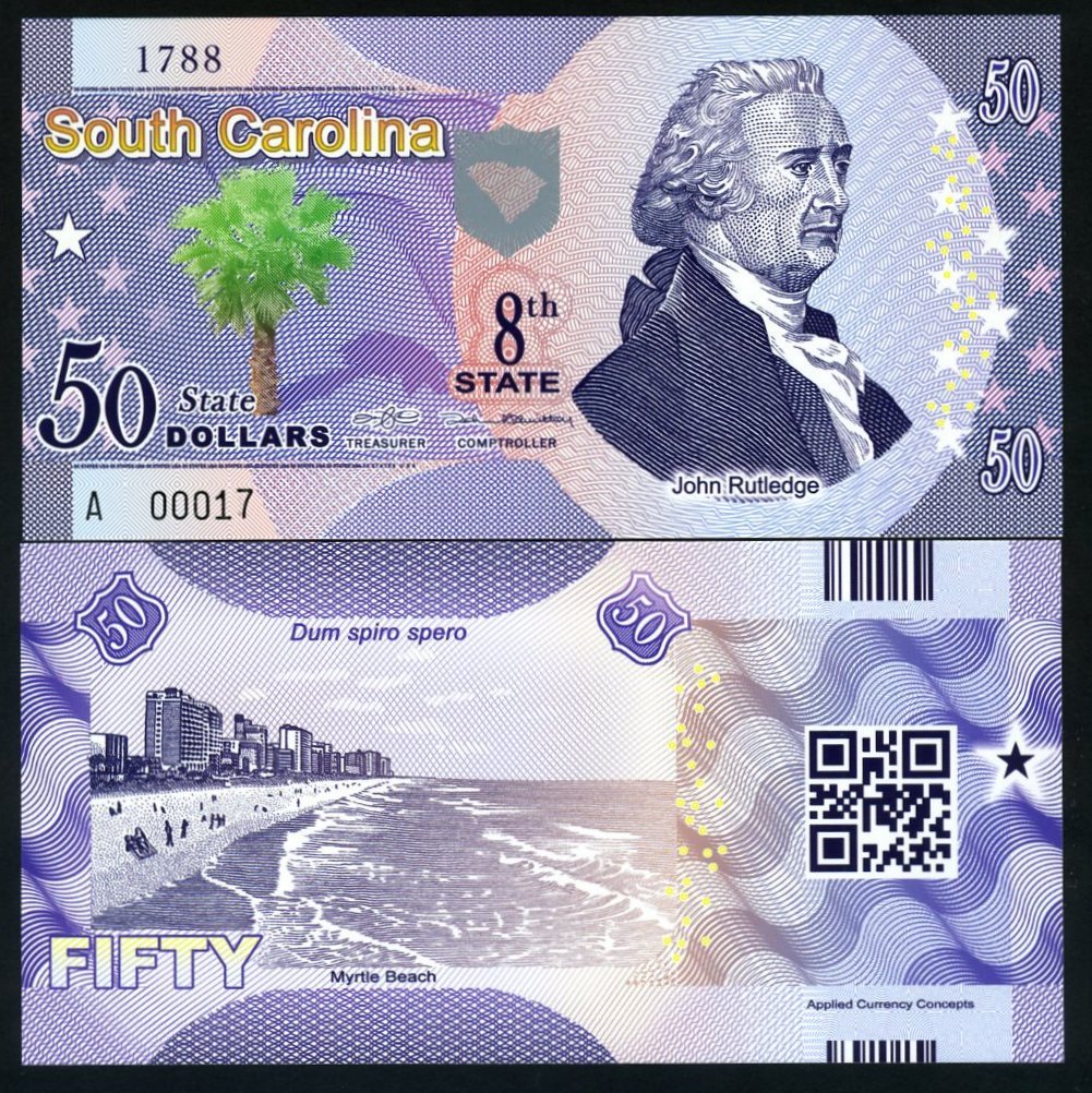 USA States, South Carolina, $50, Polymer, ND (2014), P-N/L, UNC John Rutledge F