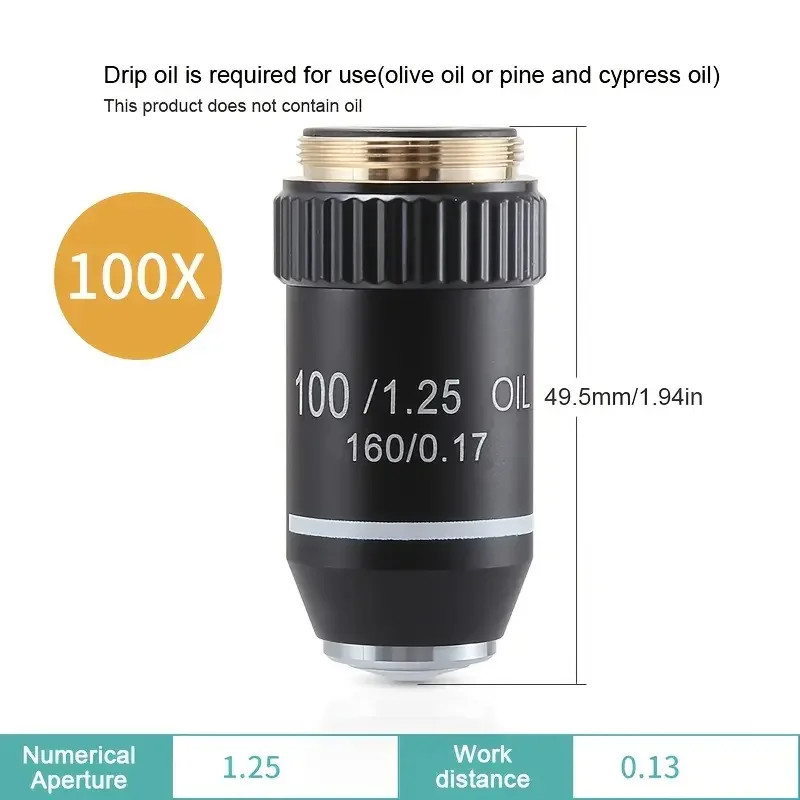195 Achromatic 100X Oil Immersion Microscope Objective Lens RMS 20.2mm