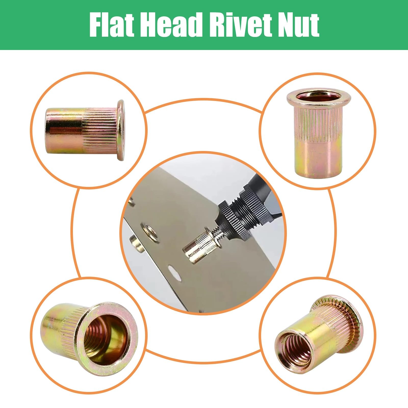60PCS 5/16-18UNC Rivet Nuts, Carbon Steel Rivnut, Flat Head Threaded Insert