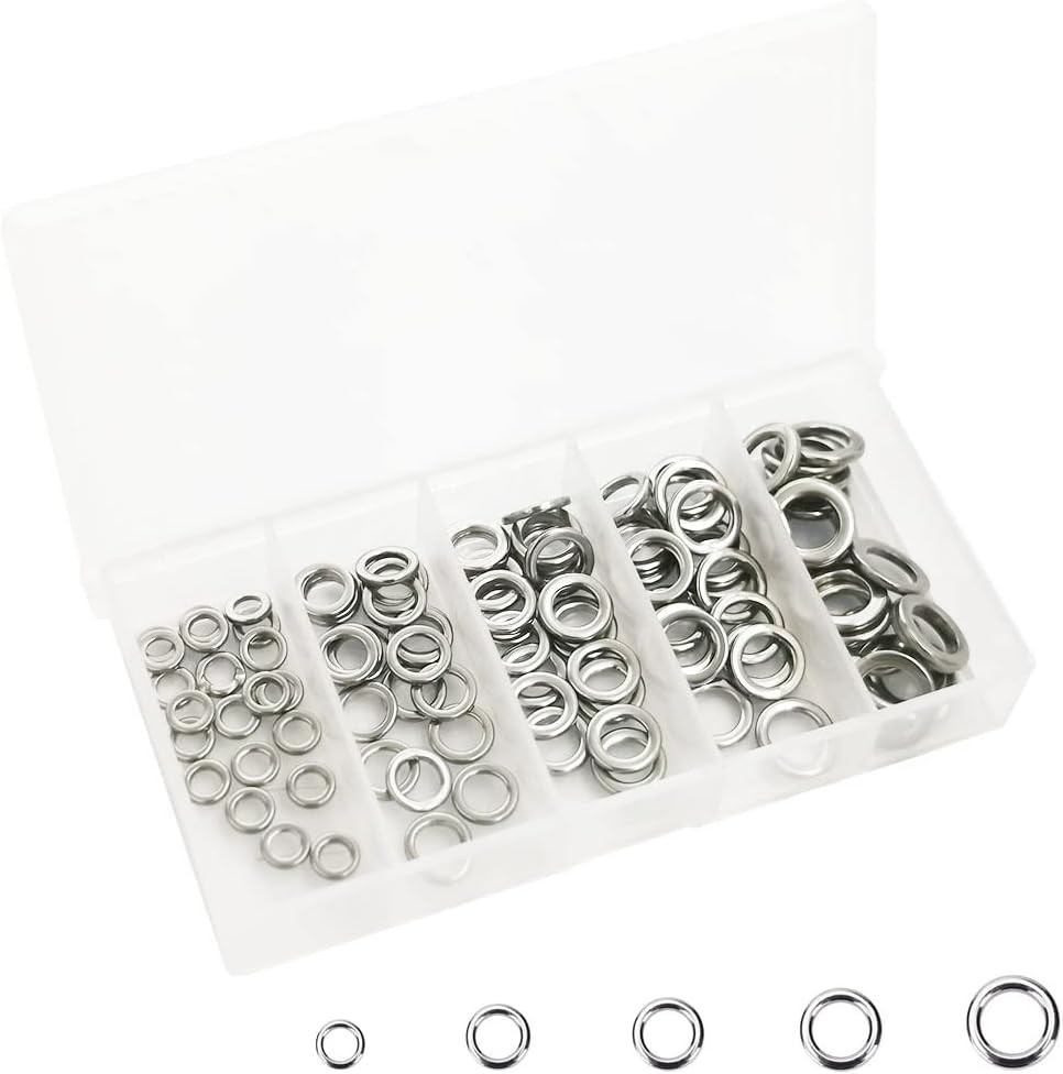 Fishing Solid Rings Kit for Jigging Assist Hooks Lures Connector Tackle 5 Sizes,