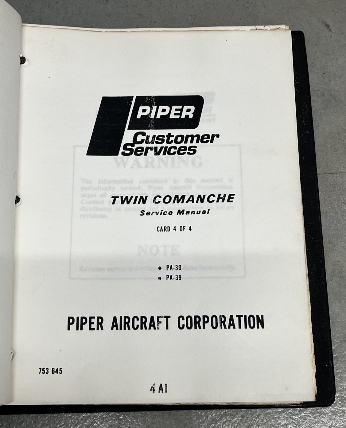 Piper PA-30/PA-39 Twin Comanche Service Manual 753-645, Well Used