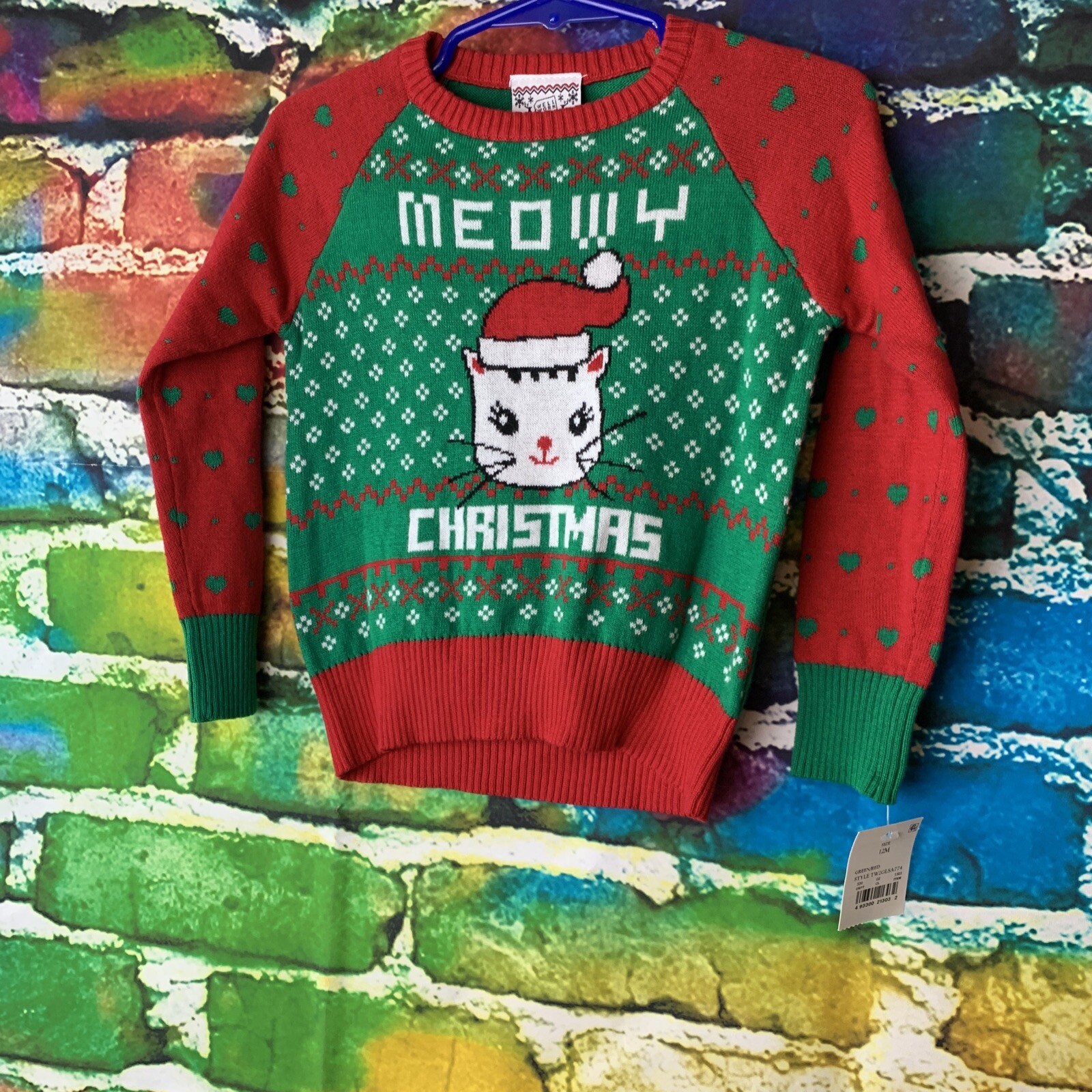 Meowy Christmas 12 month Cat with Hat  Ugly Christmas Sweater