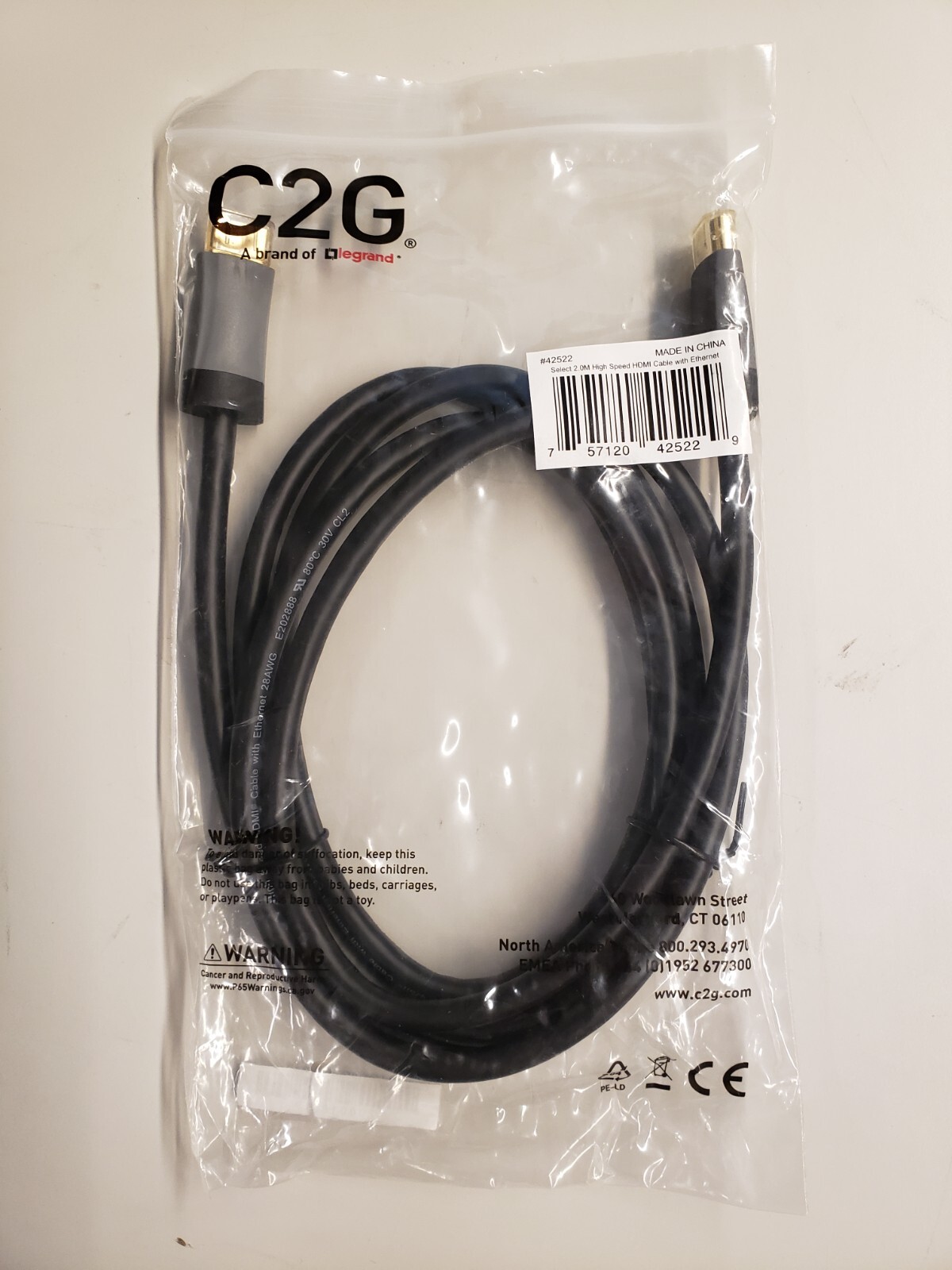 Four (4) Brand New C2G HDMI to HDMI High speed - 2M Cables, Part #: 42522