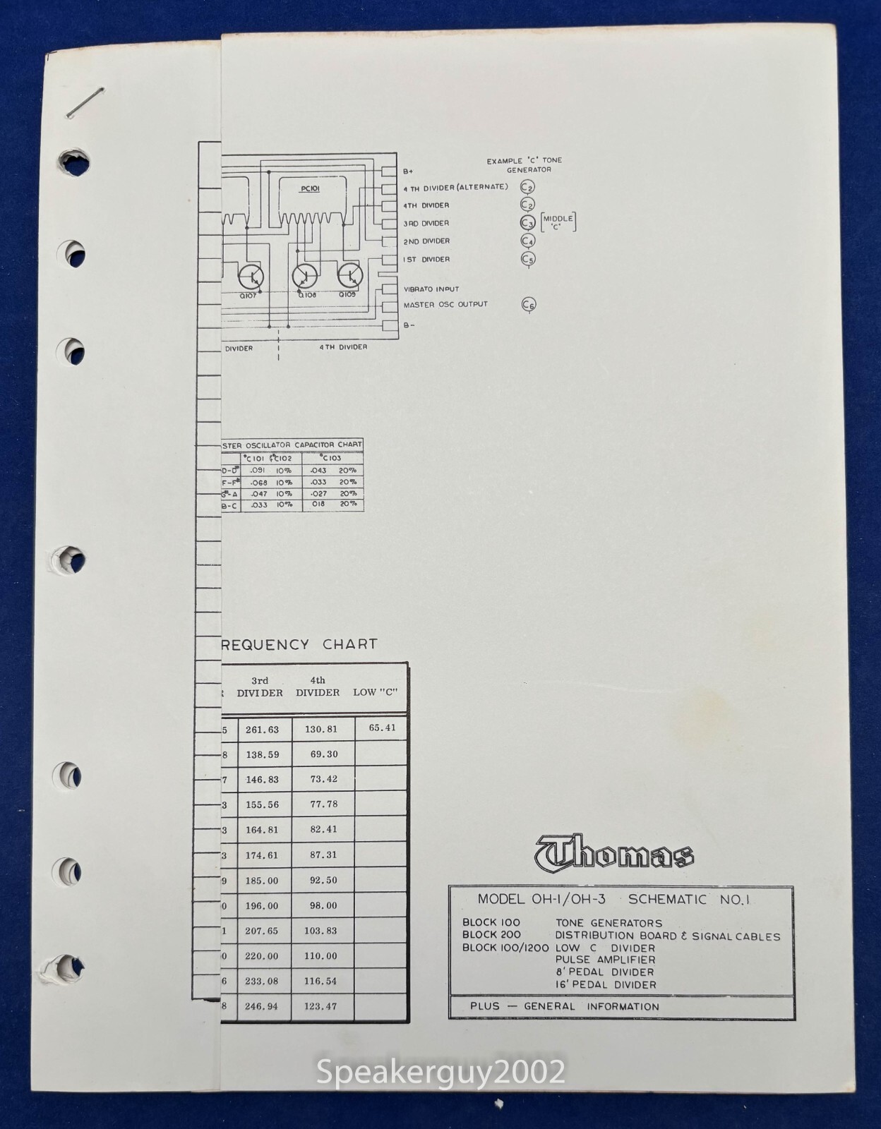Original Thomas Organ  Service Schematics - Manual / OH-1 OH-3 -- #3