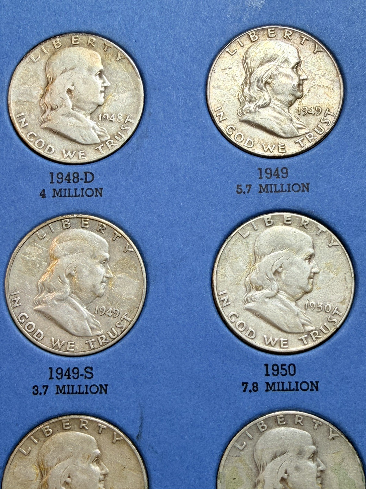 1948 - 1963 COMPLETE SET 35 BEN FRANKLIN 90% SILVER HALF DOLLARS COLLECTION