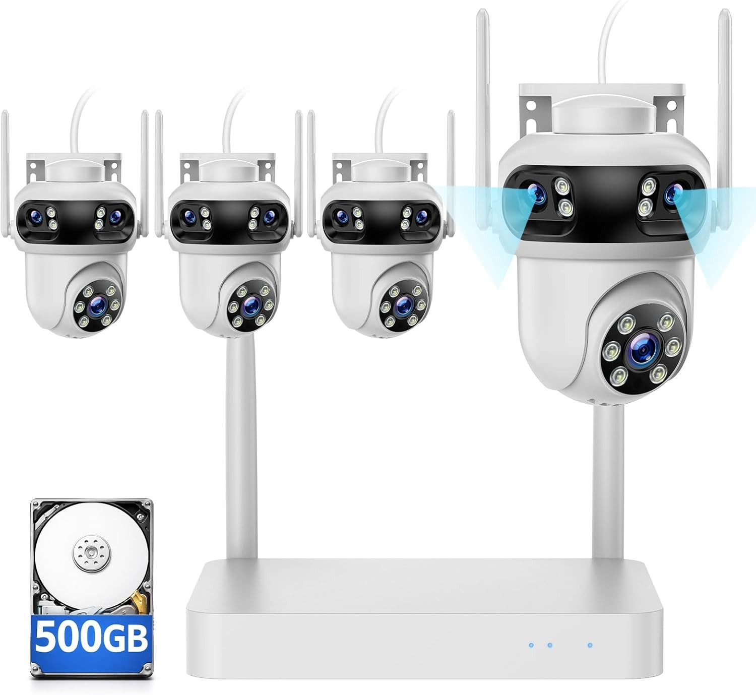 360° PTZ 10CH NVR 3K Wireless Security Camera System Triple Lens 3 Screen View