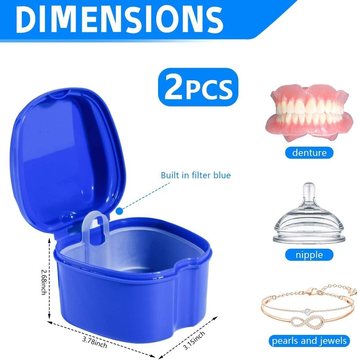 Denture Care Solution: 2-Pack Bath Case with Easy-Access Strainer Basket