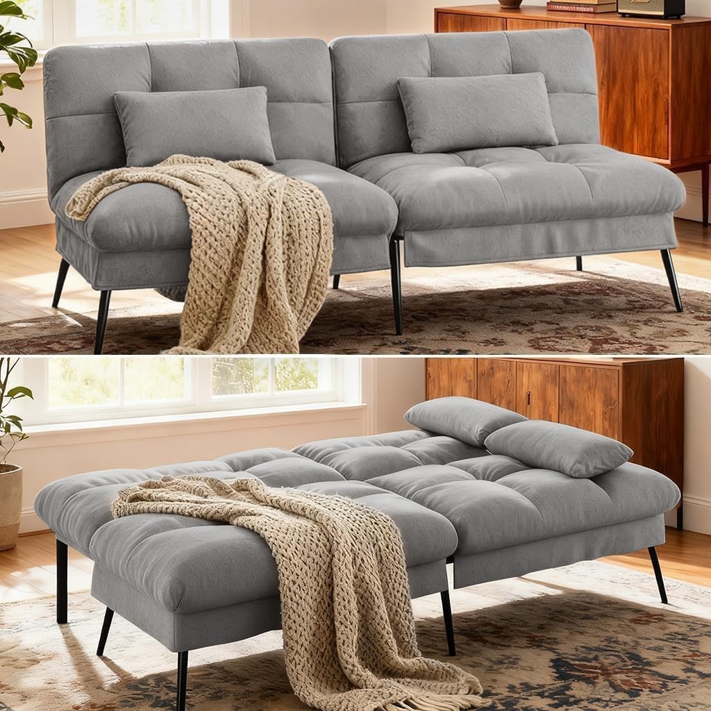 Convertible Futon Sofa Bed 72″Fabric Futons Couch W/ Adjustable Backrest Folding