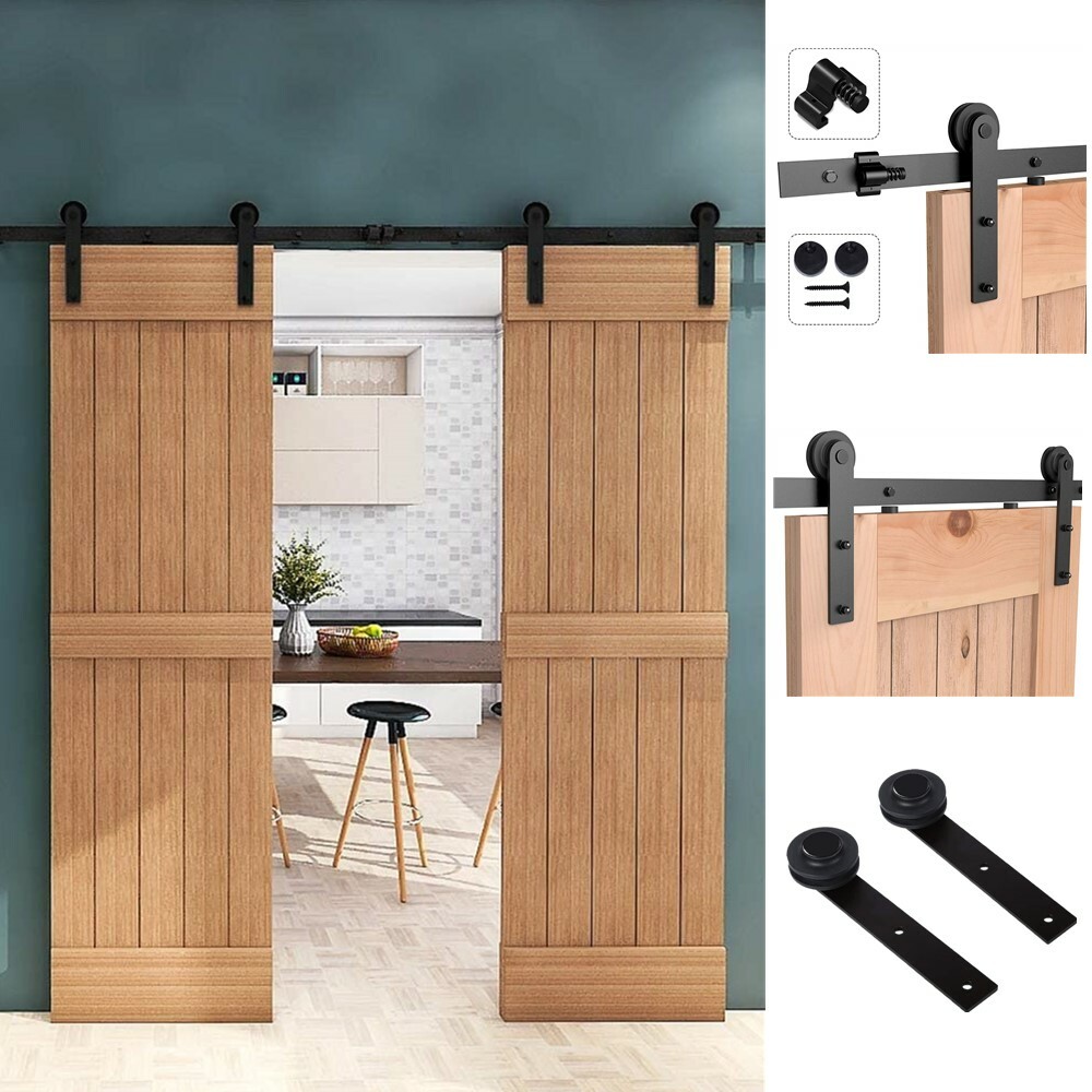 6FT-12FT Sliding Barn Door Hardware Kit for Double Door, Heavy Duty Steel System
