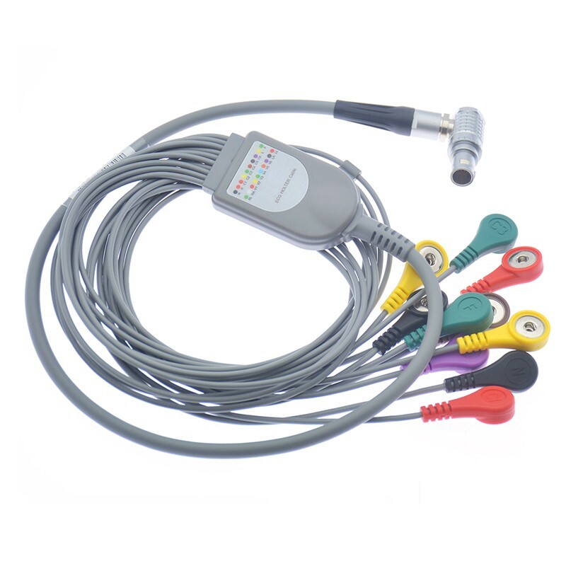 10pin ECG Telemetry Leadwire Holter Cable 7-Leads Snap Compatible GE SEER 12