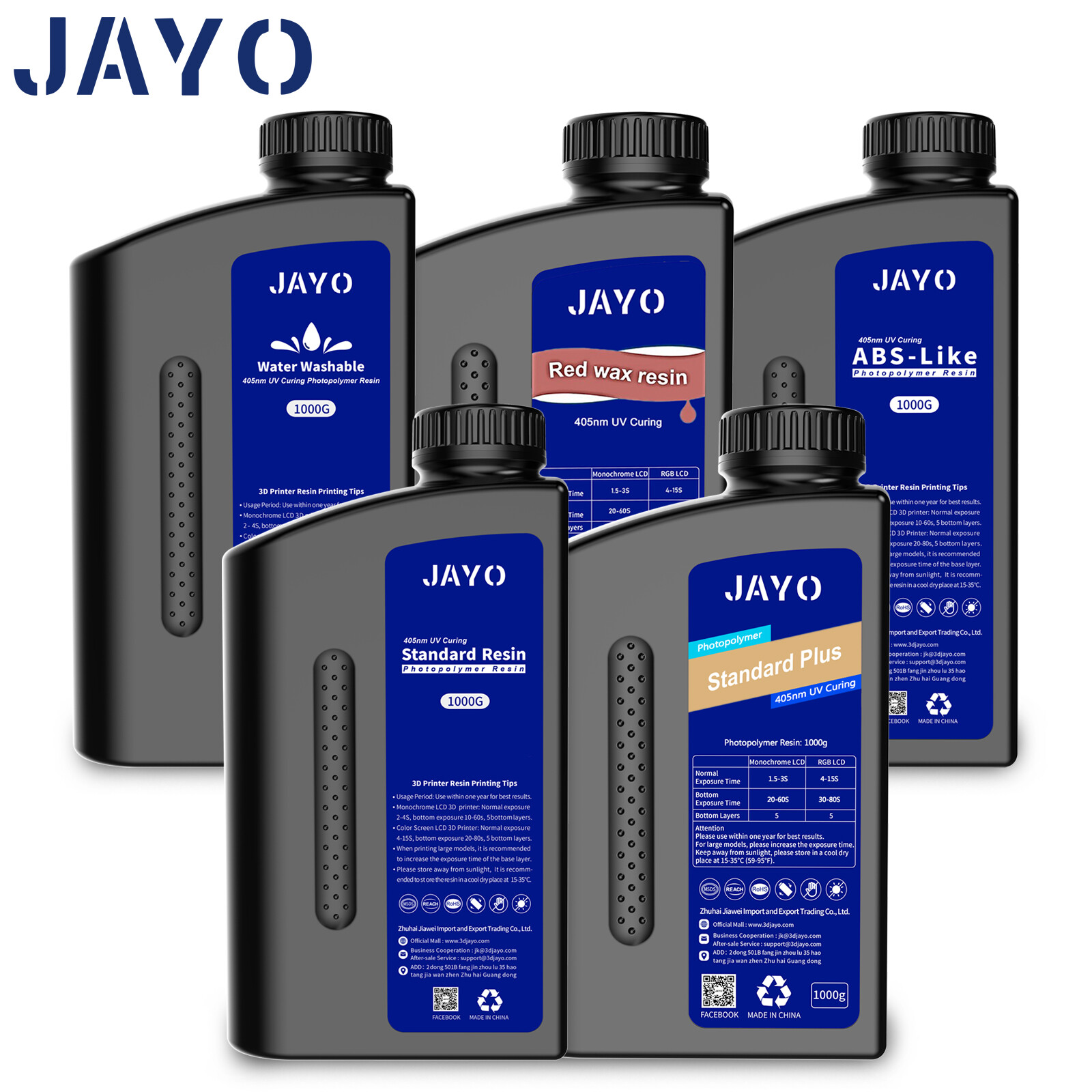 JAYO 1KG Standard/Water Washable/ABS-Like/Toughness Gray UV Resin 3D Printer