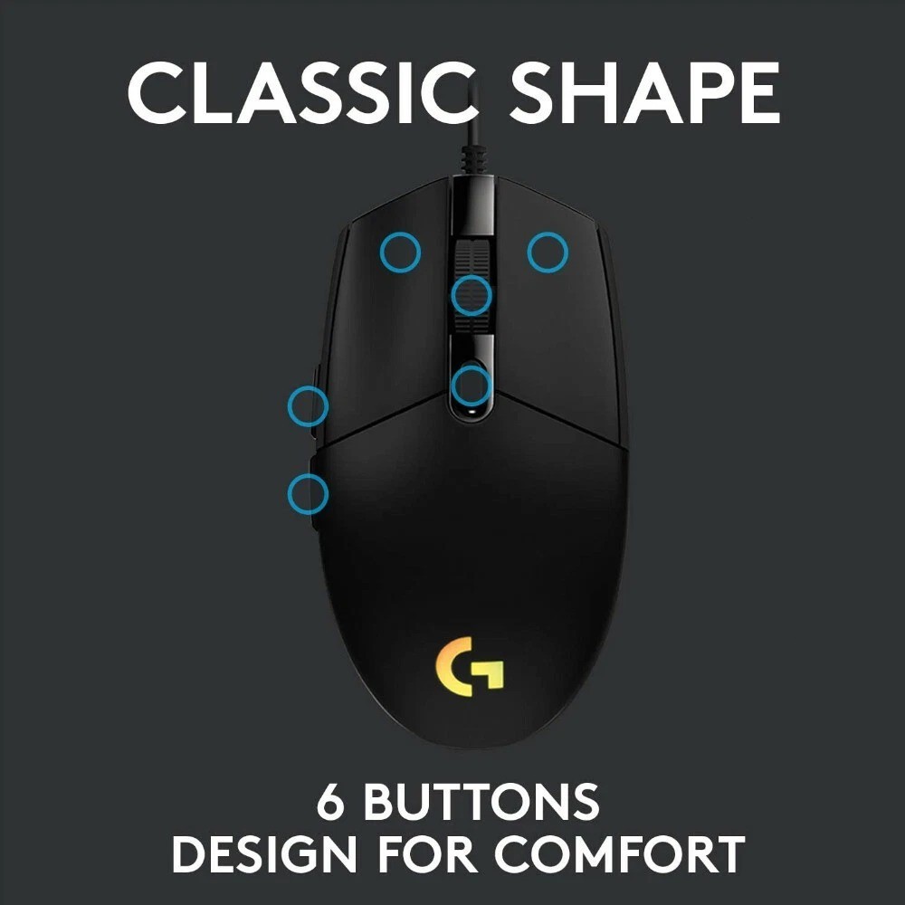 Logitech G203 LightSync Wired Gaming Mouse-Black-RGB