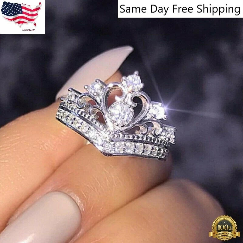 Queen Royalty Princess Crown Silver Stainless Steel Fashion Ring Women's Sz 5-10