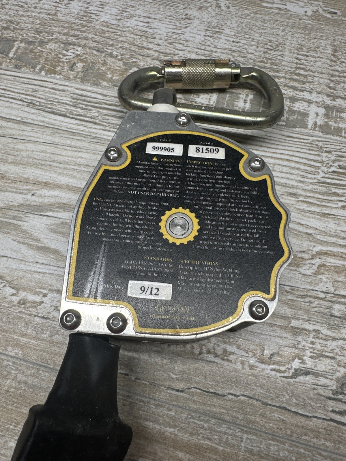 Guardian Fall Protection Edge Series Retractable Lifelines Web Srl Part # 999905