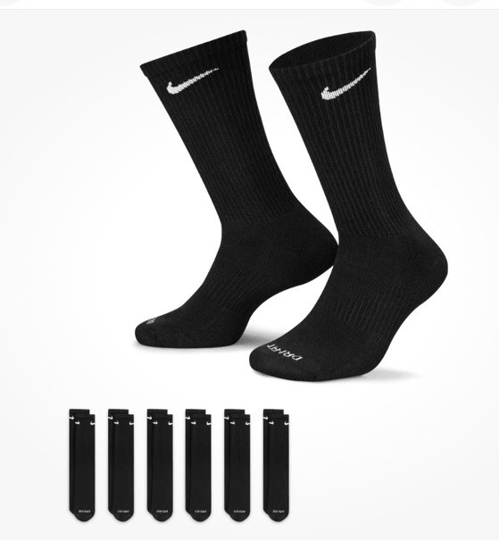 Nike Everyday Plus Cushioned Training Crew Socks (6 Pack) Large 8-12 Men 10-13 W