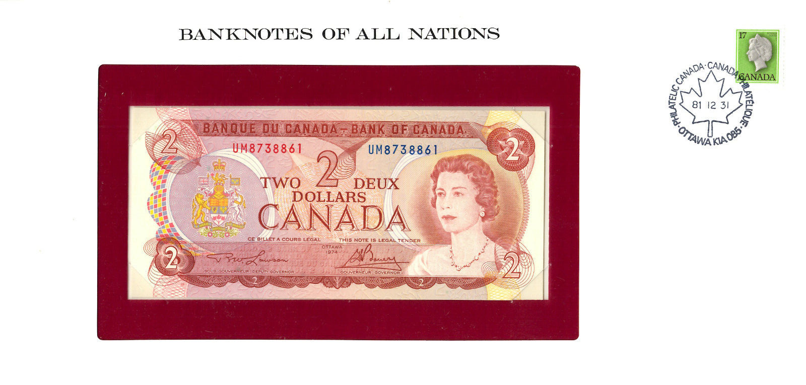Banknotes of All Nations Canada 2 Dollars 1974 UNC P-86a  UM8738861