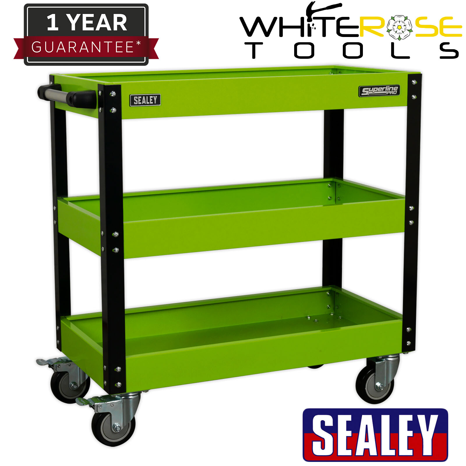 Sealey Workshop Trolley Tool 3-Level Heavy Duty Hi-Vis Green Garage Castors