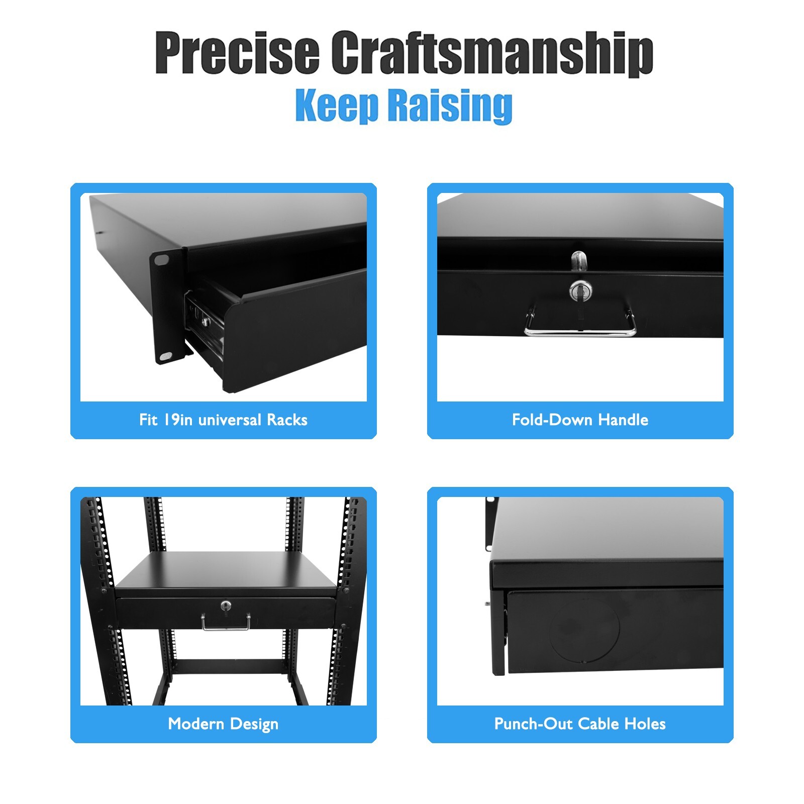 New 3U Drawer Rack Mount DJ 19" Rack Case Equipment Deep Drawer 3Space Lockable