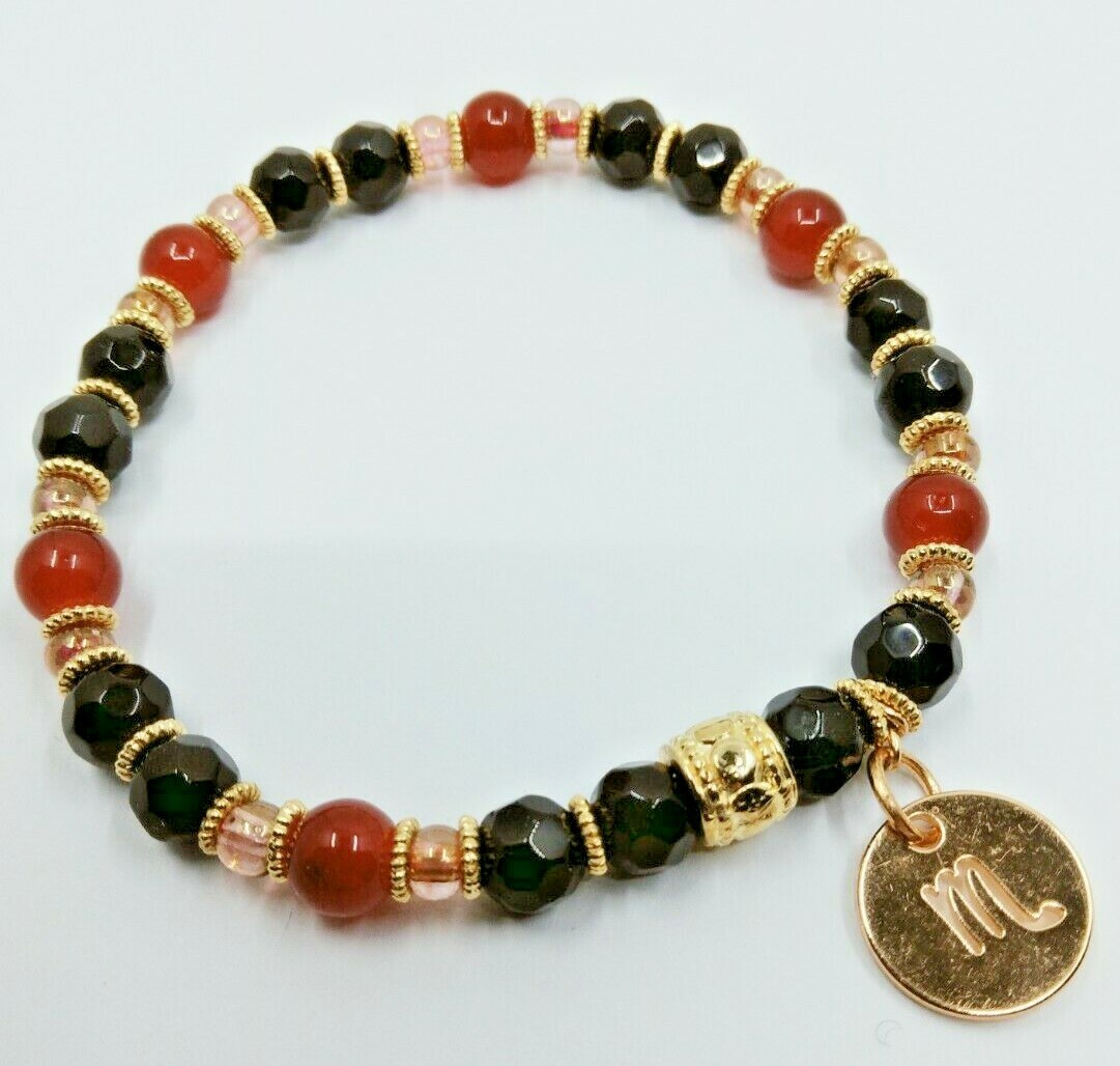 Scorpio Zodiac Bracelet-Stretch-Black/Red/Gold-PERLEJEUX TM--NEW WITH TAGS!