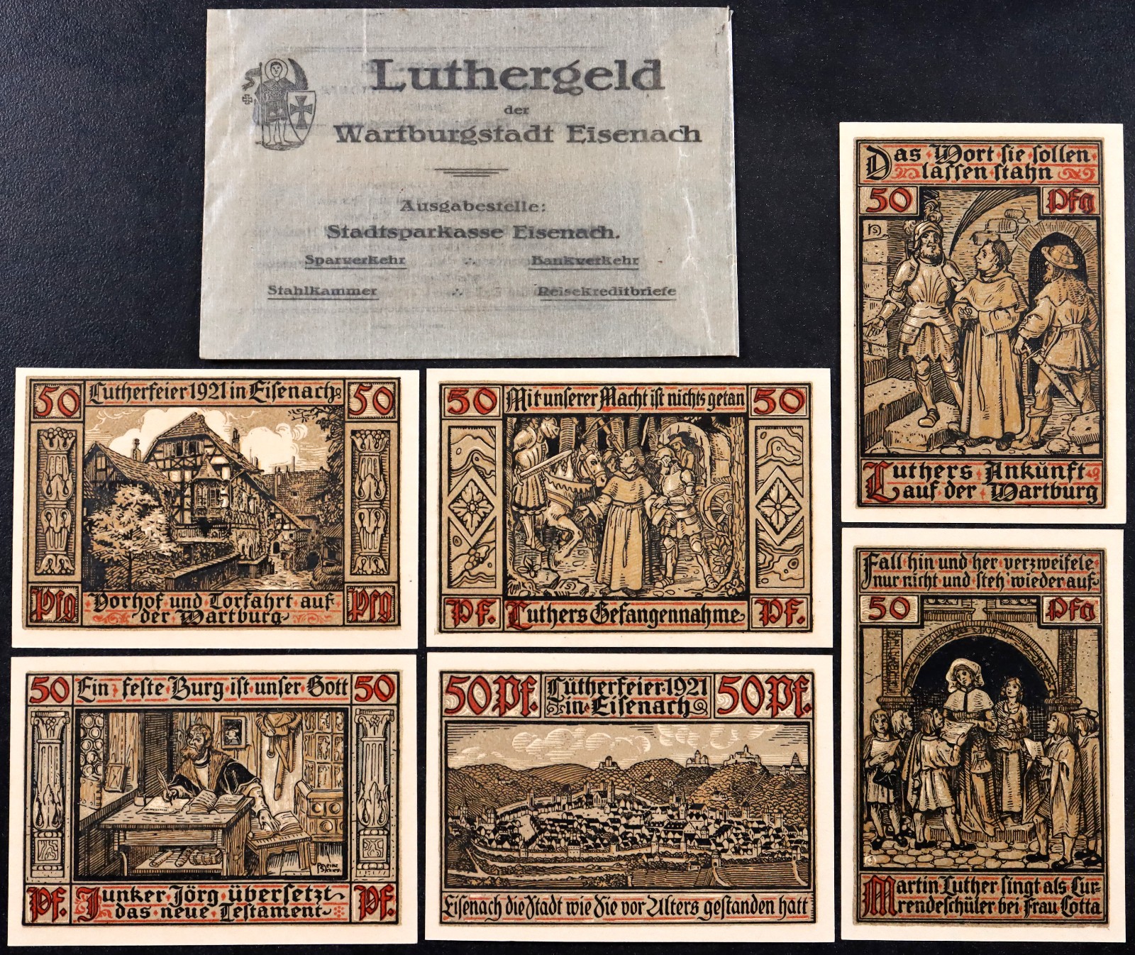 EISENACH 1921 "Luthergeld" Complete Set w/XX-RARE Envelope Martin Luther Notgeld