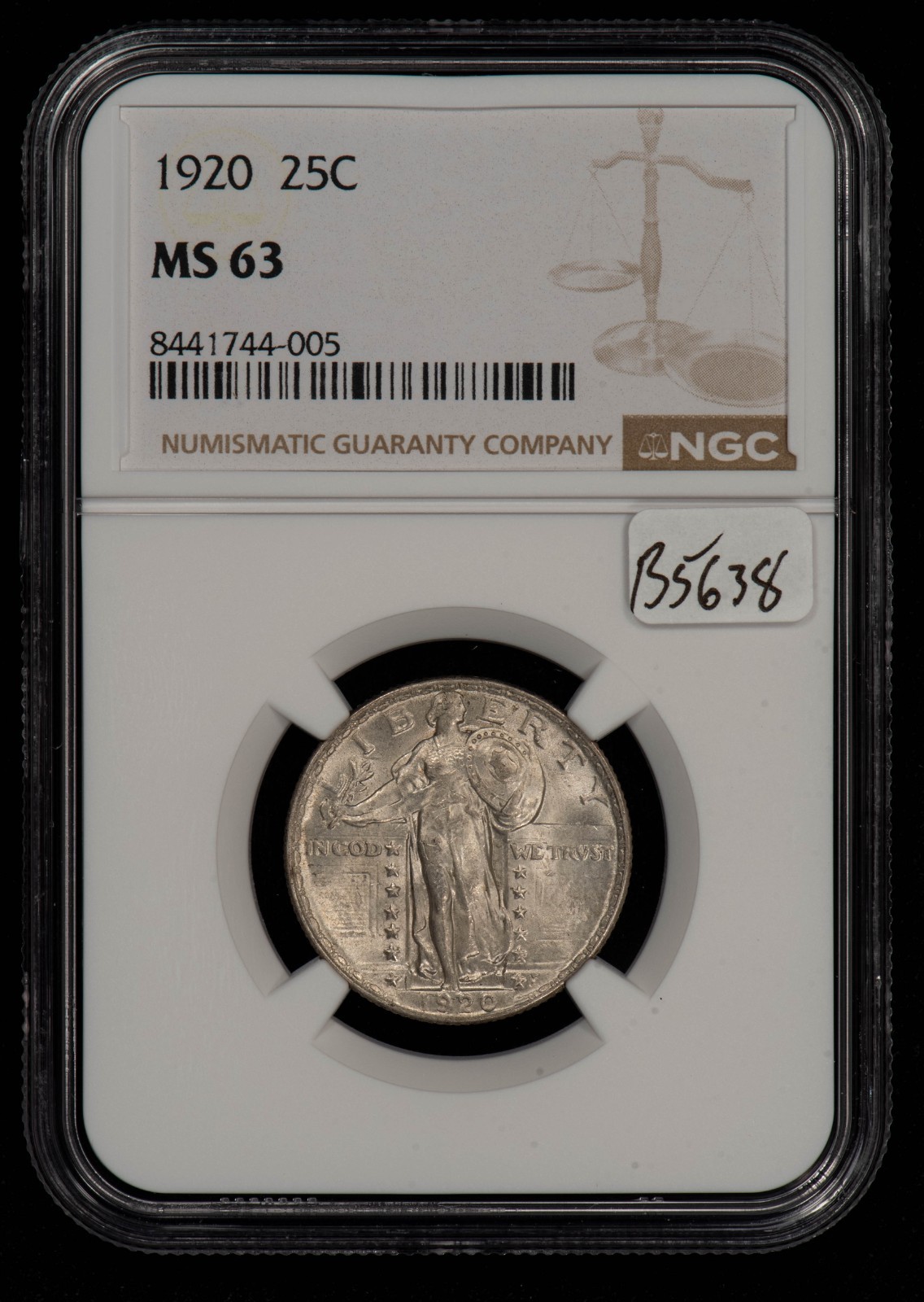 1920 25c Standing Liberty Silver Quarter - Original PQ - NGC MS 63 - SKU-B5638