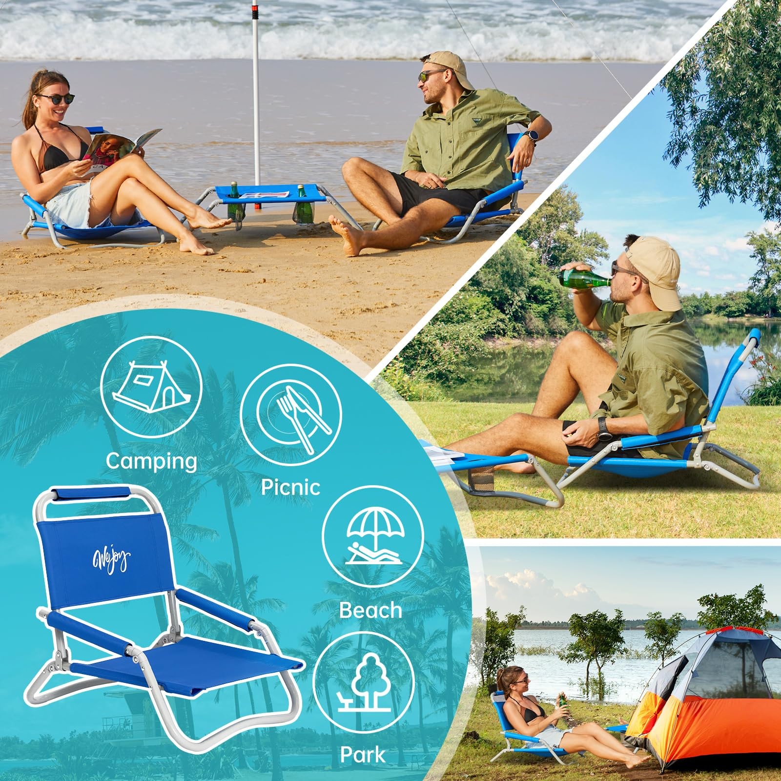 #WEJOY 2 Beach Chairs and Table Set Lightweight & Folding Backpack Beach Chai...