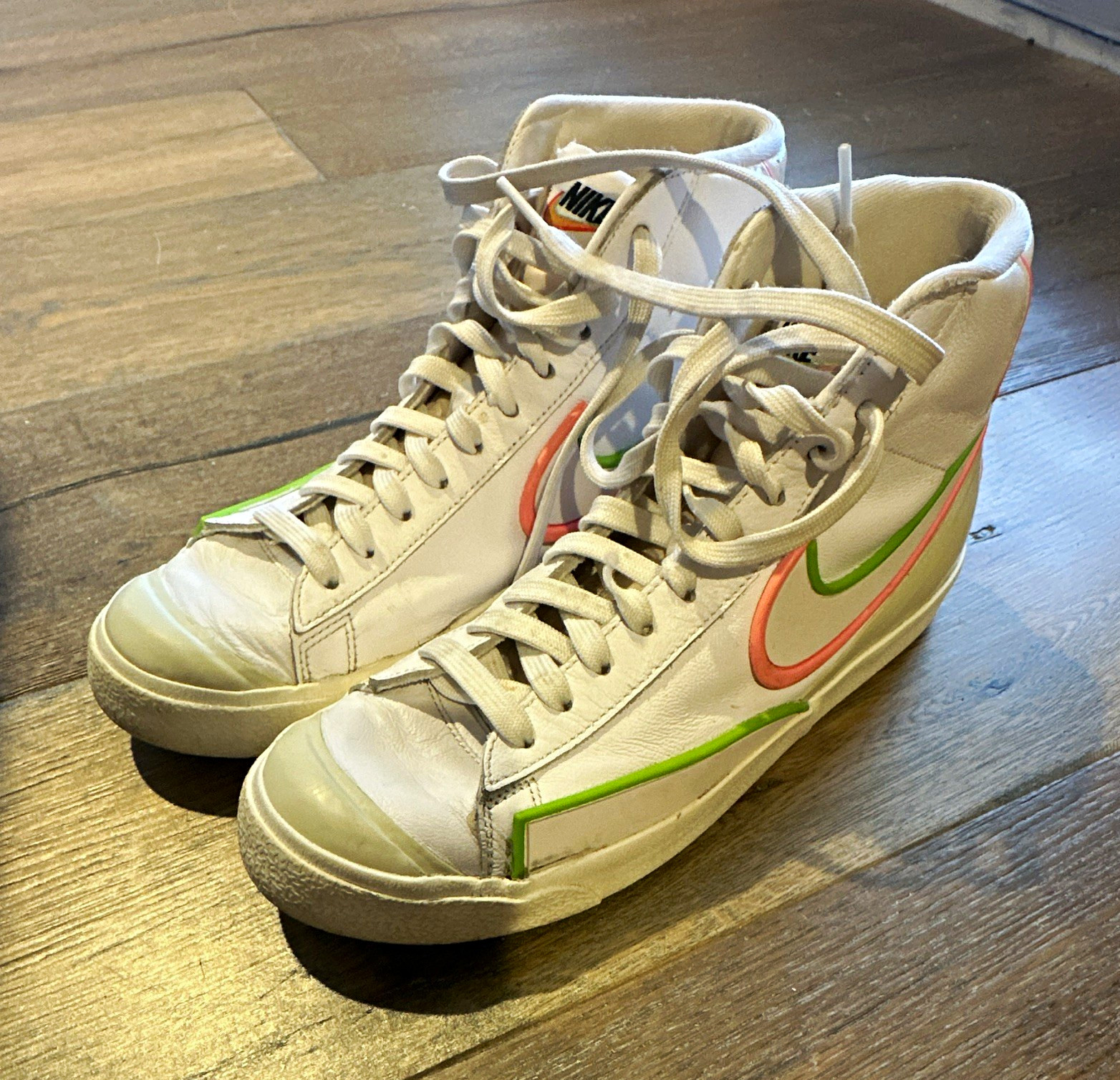 Nike Blazer High Top Leather Colorblock Lace Up Sneakers White Pink Green