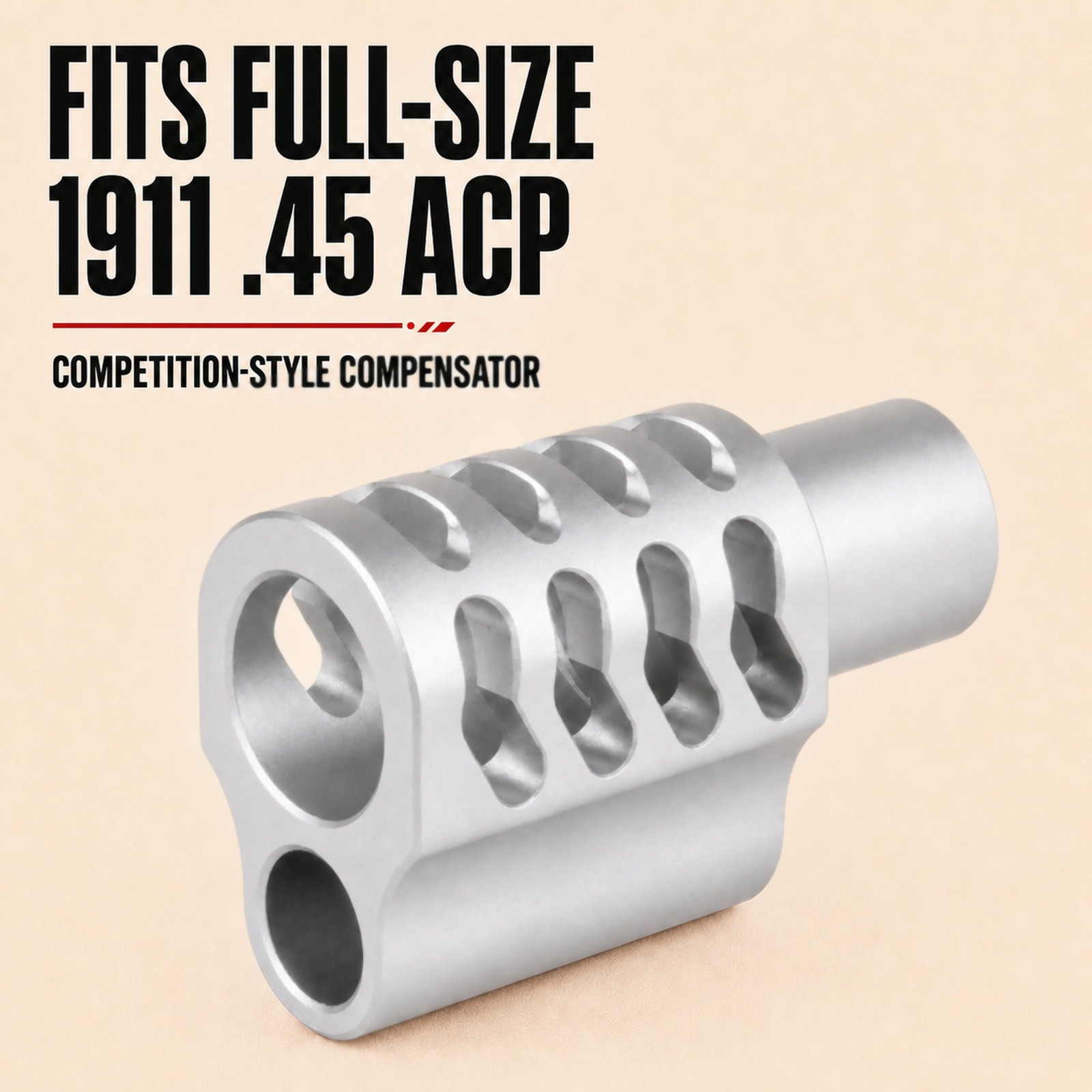 SILVER Muzzle Brake Compensator Fits 1911 .45 ACP Full Size , B Style
