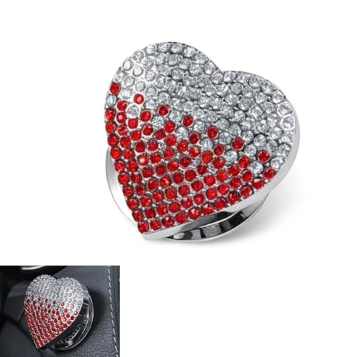 Bling Car Engine Start Button Cover, Cute Heart Rhinestone Auto 1 PC Red White