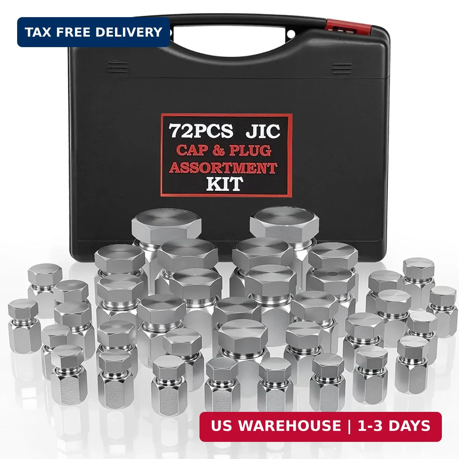 72PCS JIC Cap and Plug Set, 37 Degree Flare Thread Cap & Plug Assortment Set, Ca