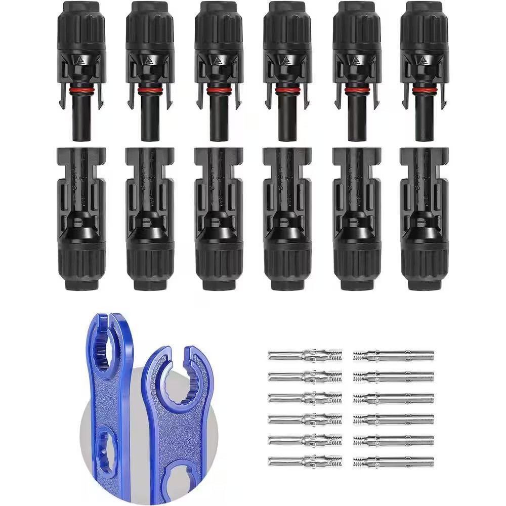 12 PCS 10AWG Solar Panel Cable Connectors with 6 Pairs Male and Female
