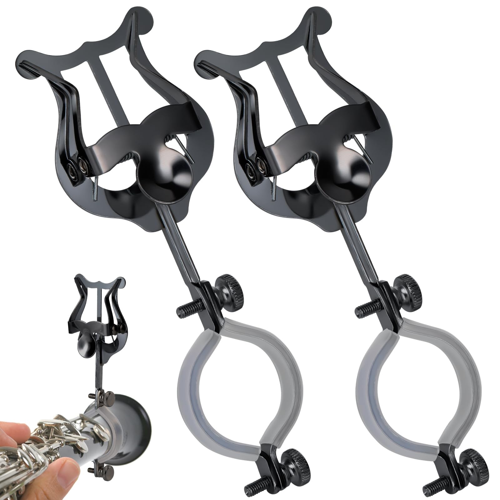 Clarinet lyre,2 Pack Black Clarinet Lyre Holder for Marching Band,6.02Inch Cl...