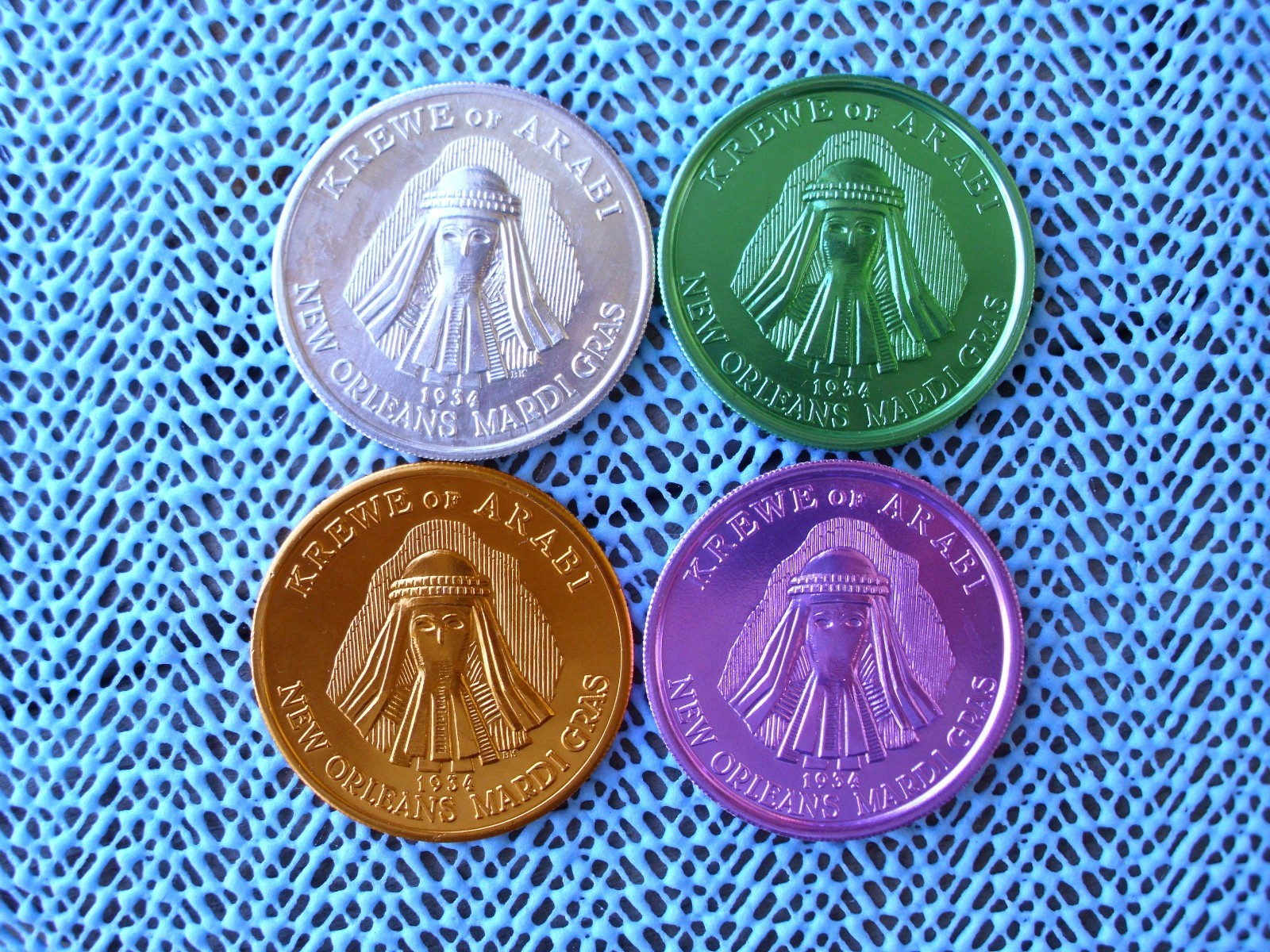 1974 Krewe of ARABI set of 4 aluminum Mardi Gras doubloons