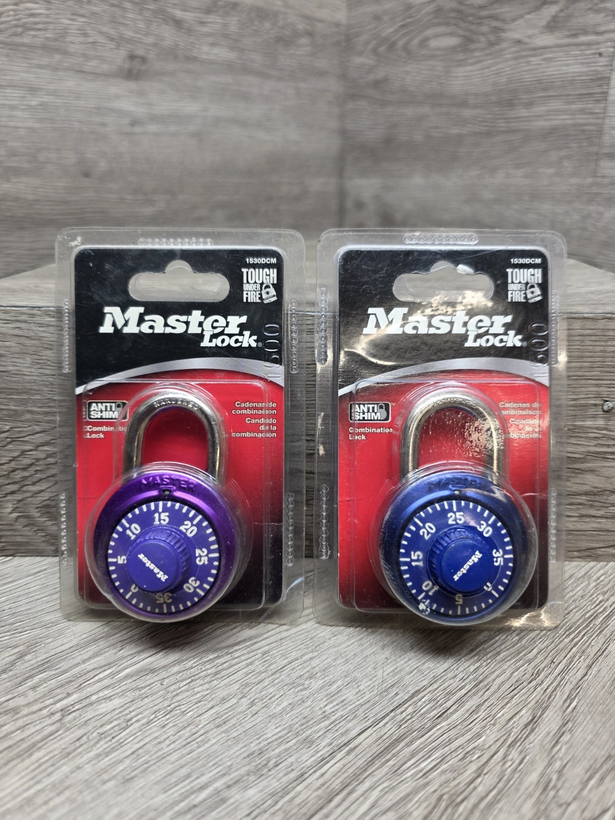 2 pack Masterlock 1530DCM Blue & Purp Combination Padlock Master Lock Anti Shim