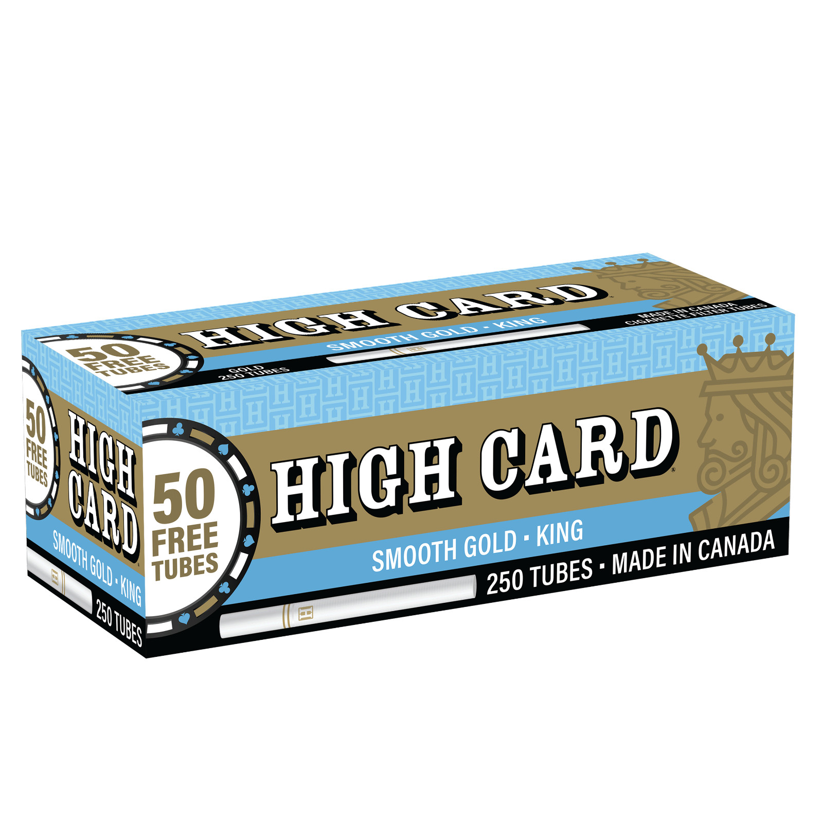 HIGH CARD Gold (Light) Cigarette Tubes - King Size Filter Tubes (1 Box of 250)