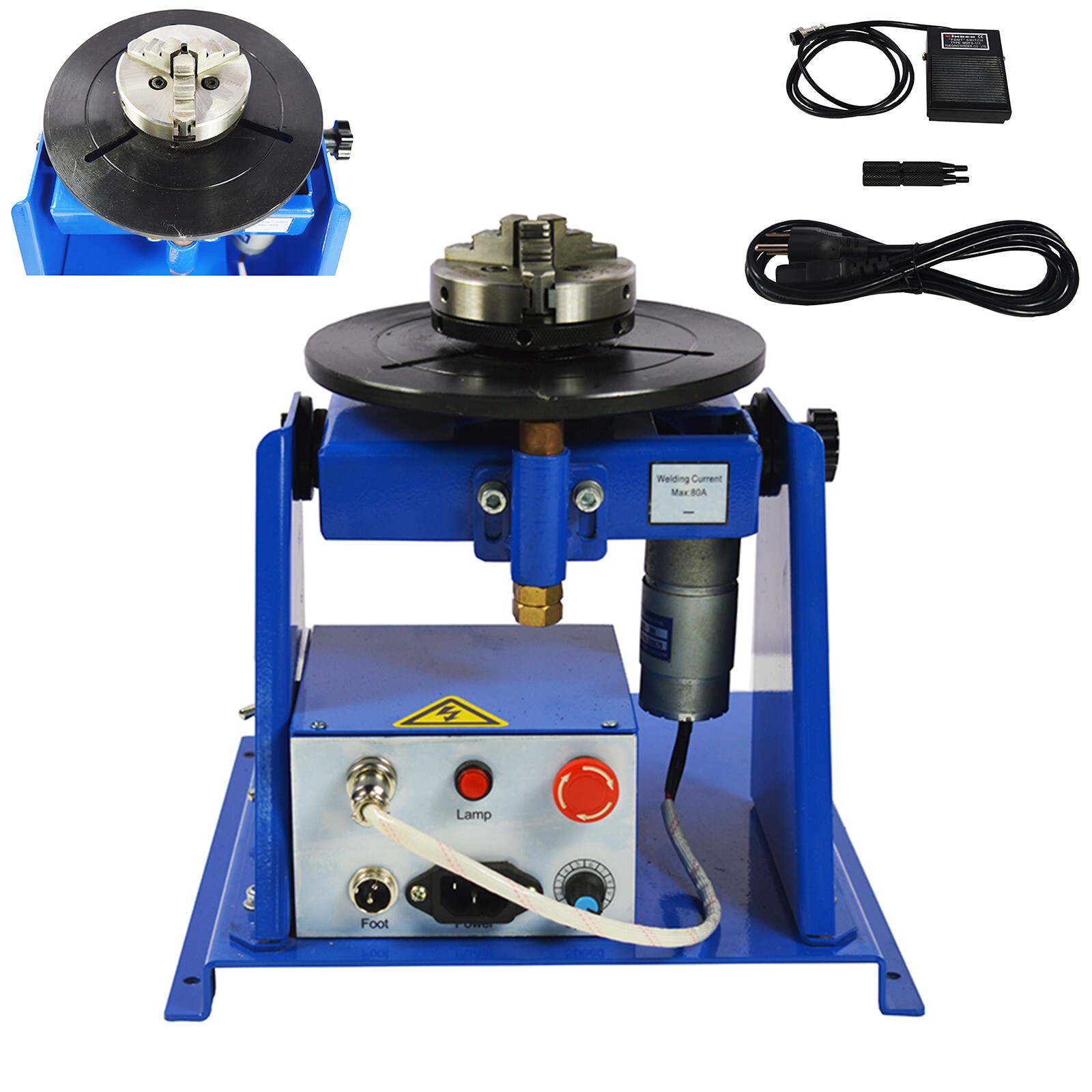 10KG Welding Positioner Turntable with 80mm Chuck Tables Soldering 0-90° Rotary