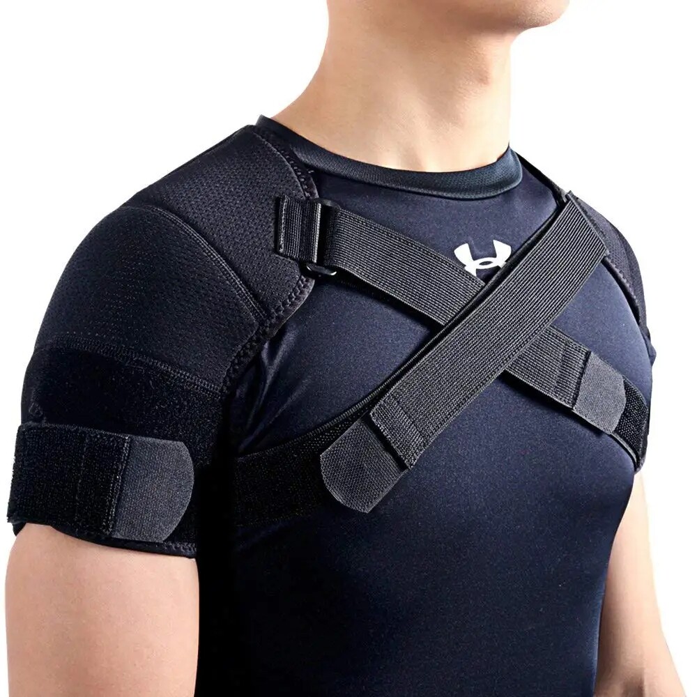 Double Shoulder Brace Torn Rotator Cuff Pain Relief Support Sleeve Adjustable US
