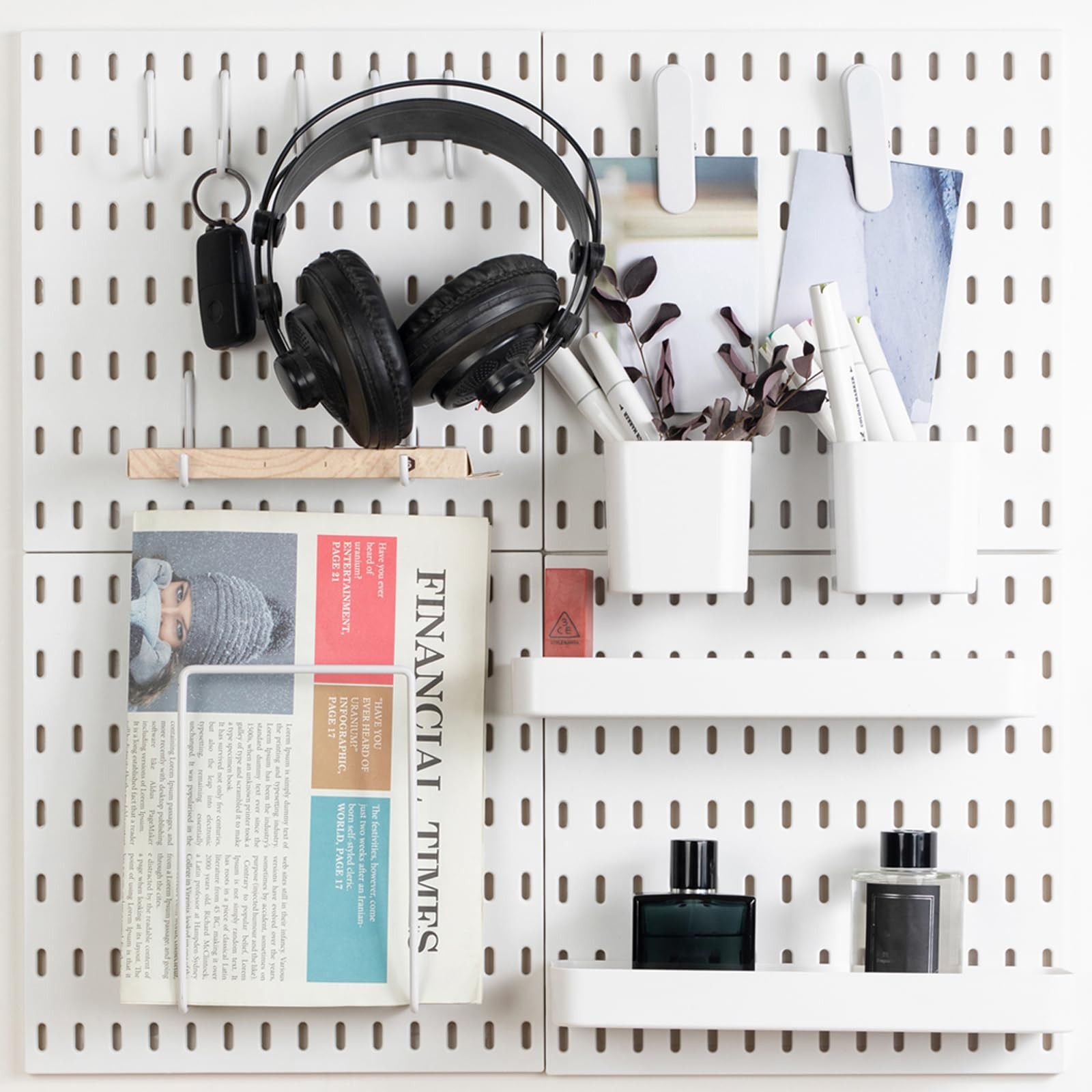 White Pegboard Combination Kit Wall Mount Storage 4 Panel 14 Accessory 22x22