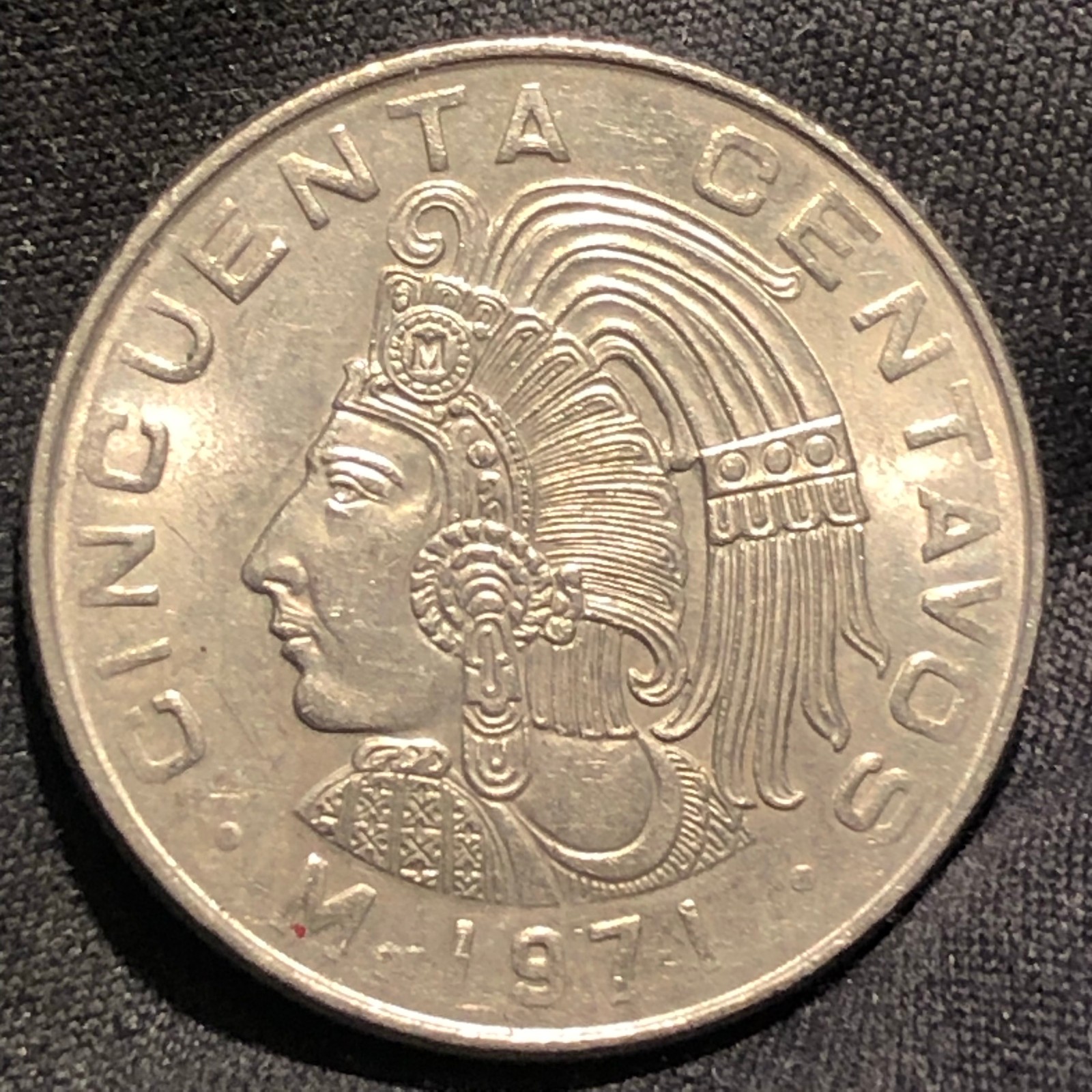 1971 Mexico 50 Centavos Copper-Nickel Coin - AU (About Uncirculated) condition