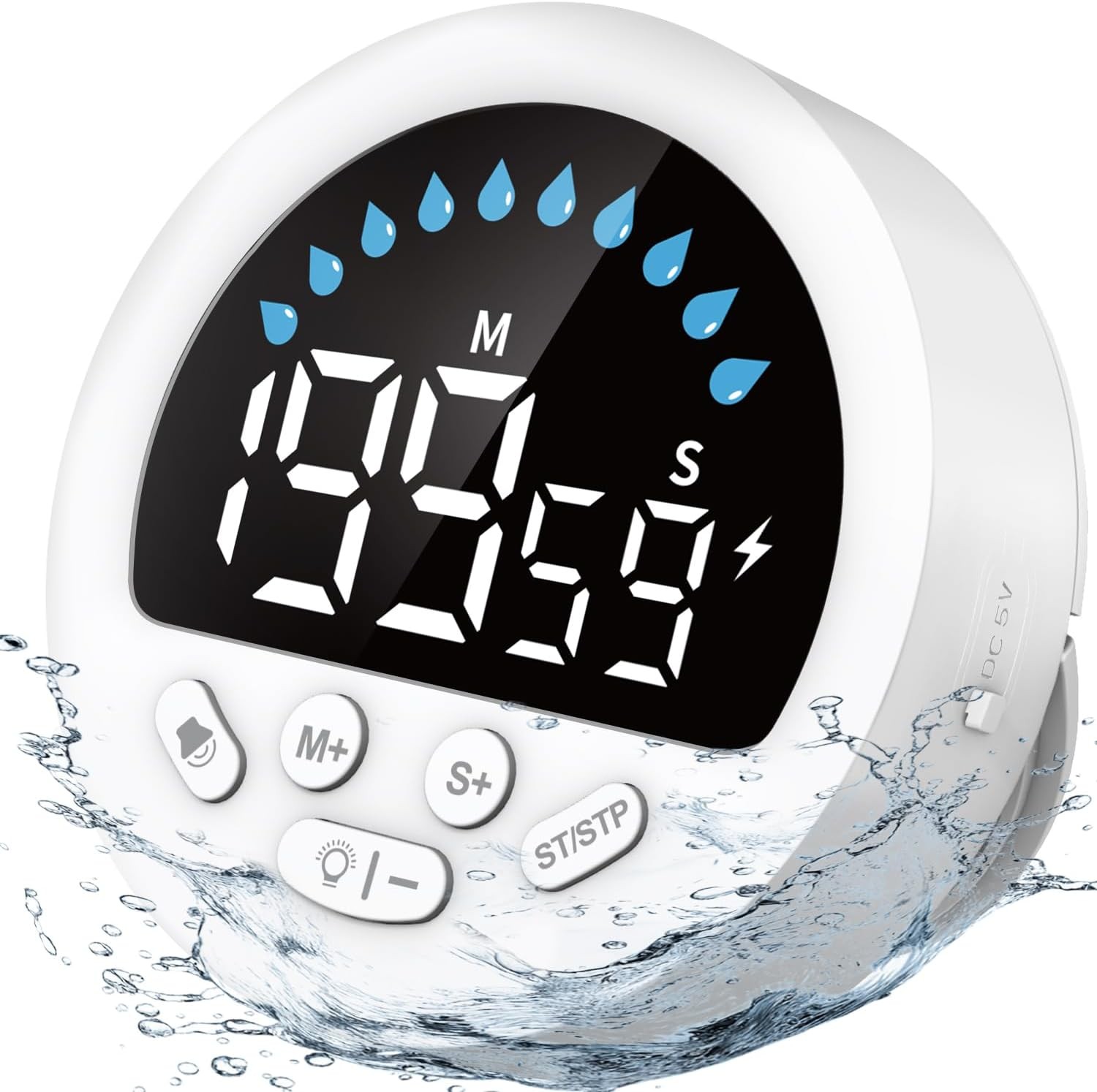 Waterproof Shower Countdown Timer: Large LED Display, ADHD Tool for Kids Adults,