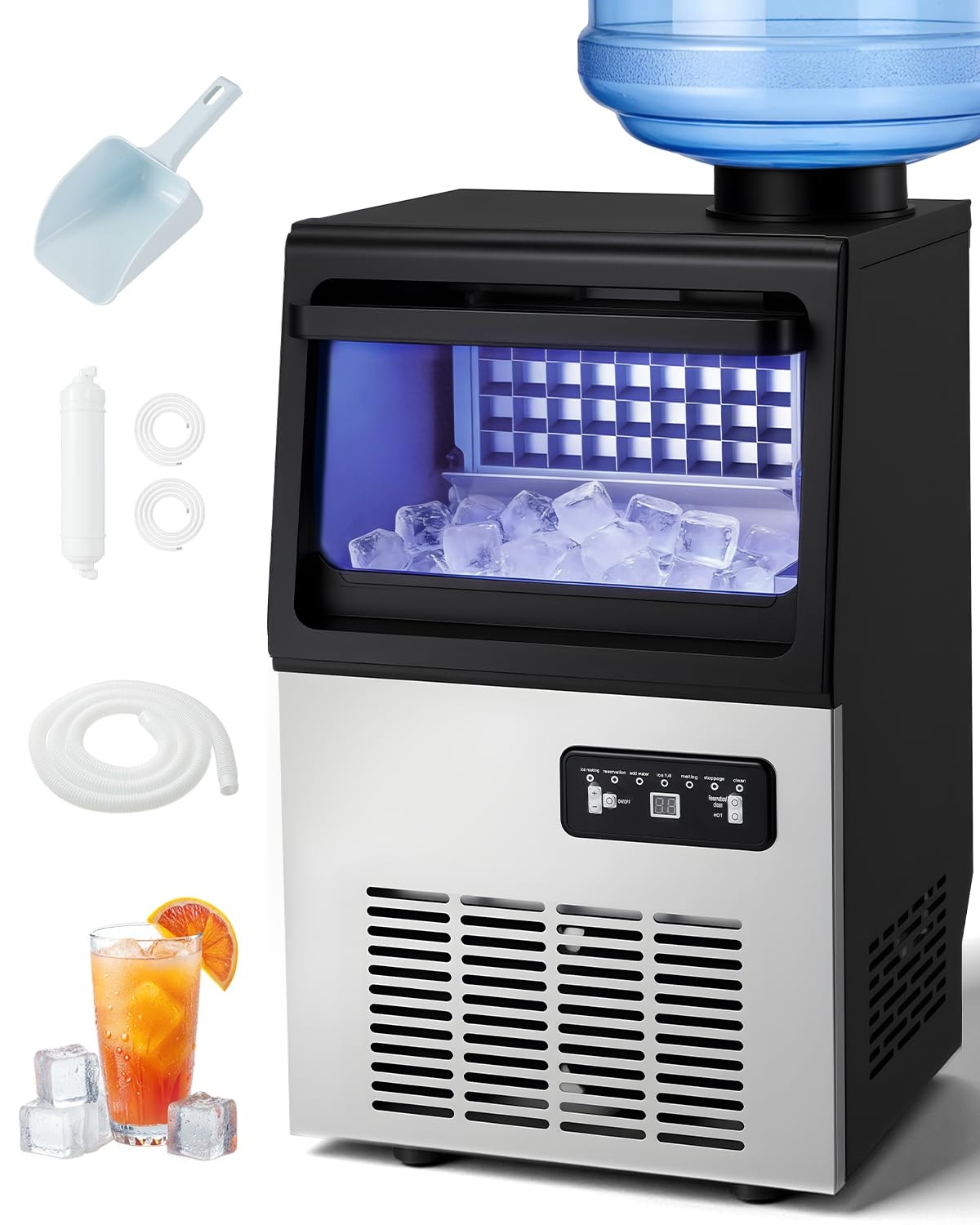 Commercial Ice Maker 90 lbs/24H, Stainless Steel Under Counter Ice Machine