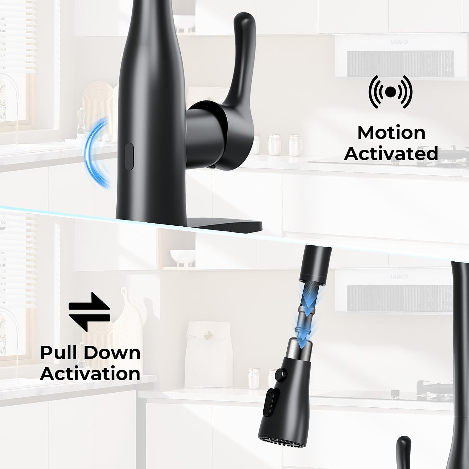 Touchless Kitchen Faucet with Dual Sensors Pull Down Sprayer Water Saving Matte