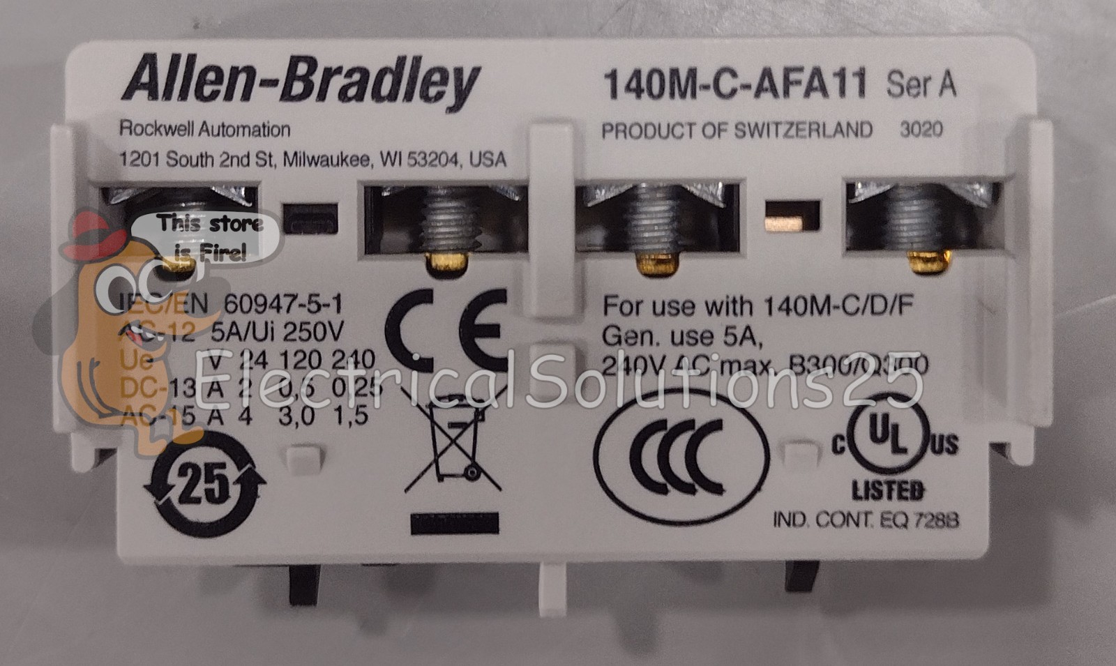 New Allen-Bradley 140M-C-AFA10 Aux Contact Block 1NO 5A 240VAC - Free Shipping