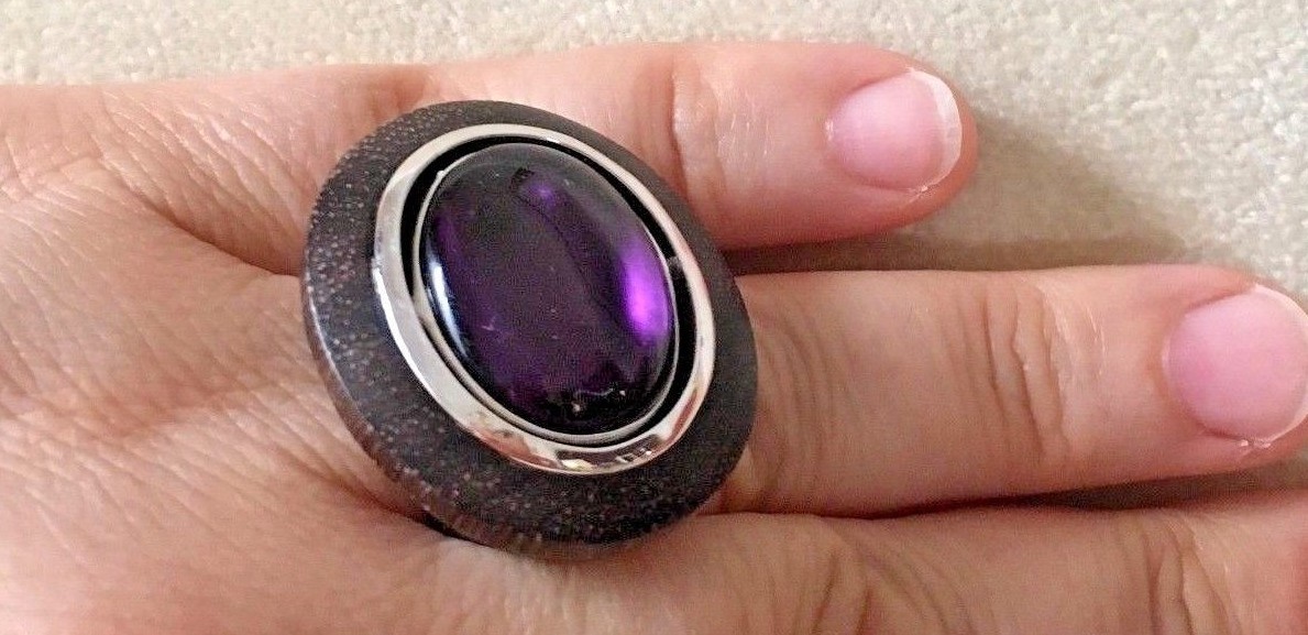 Reversible, Size 9.5, Genuine Amethyst & Wood w/ Sterling Silver, MSRP $95