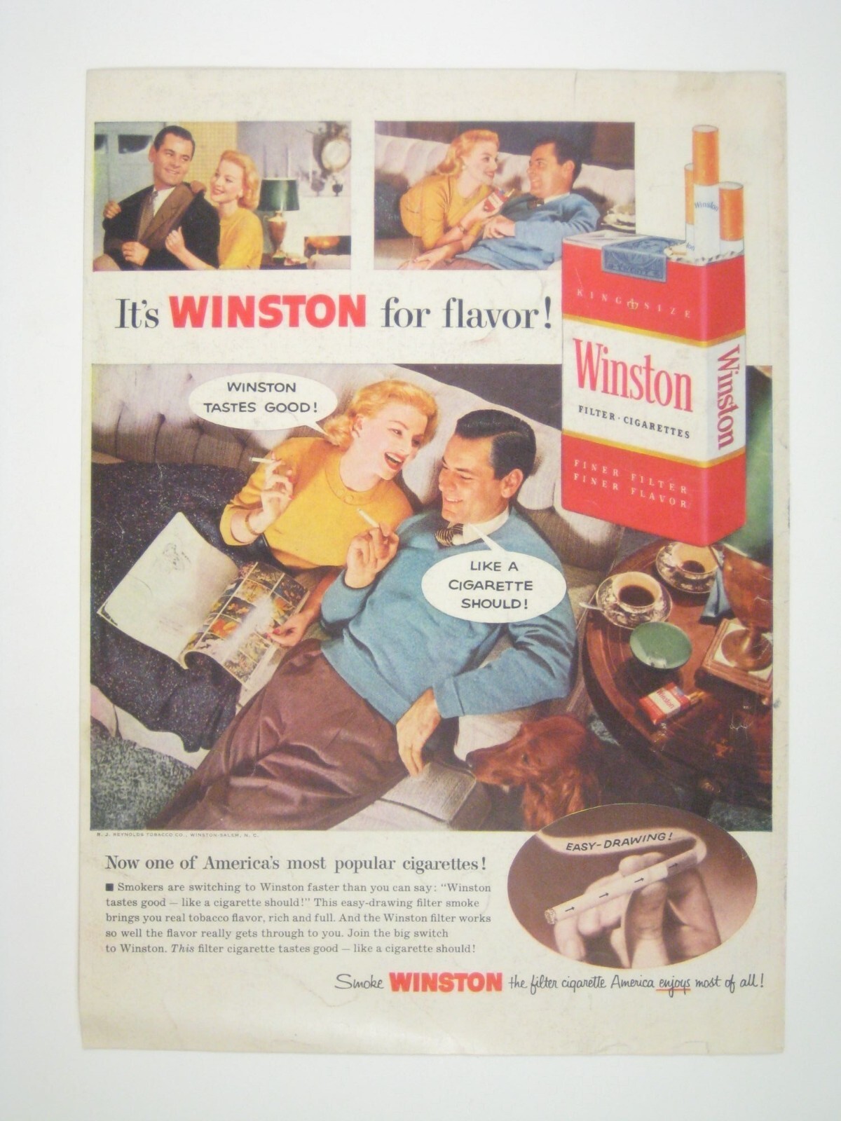 Vintage 1956 Winston Cigarettes Print Ad Winston Tastes Good Magazine Page