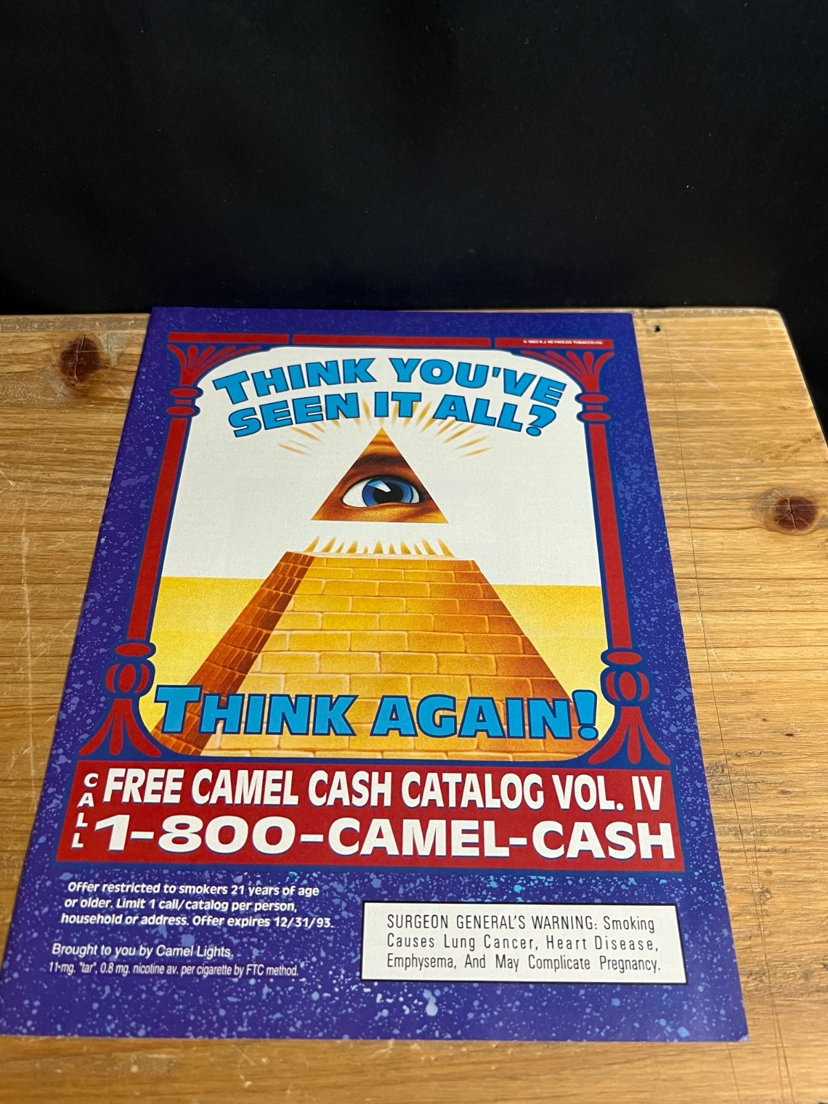 1993 VINTAGE 8X11 PRINT AD FOR CAMEL CASH CIGARETTES "ALL SEEING EYE" PYRAMIDS
